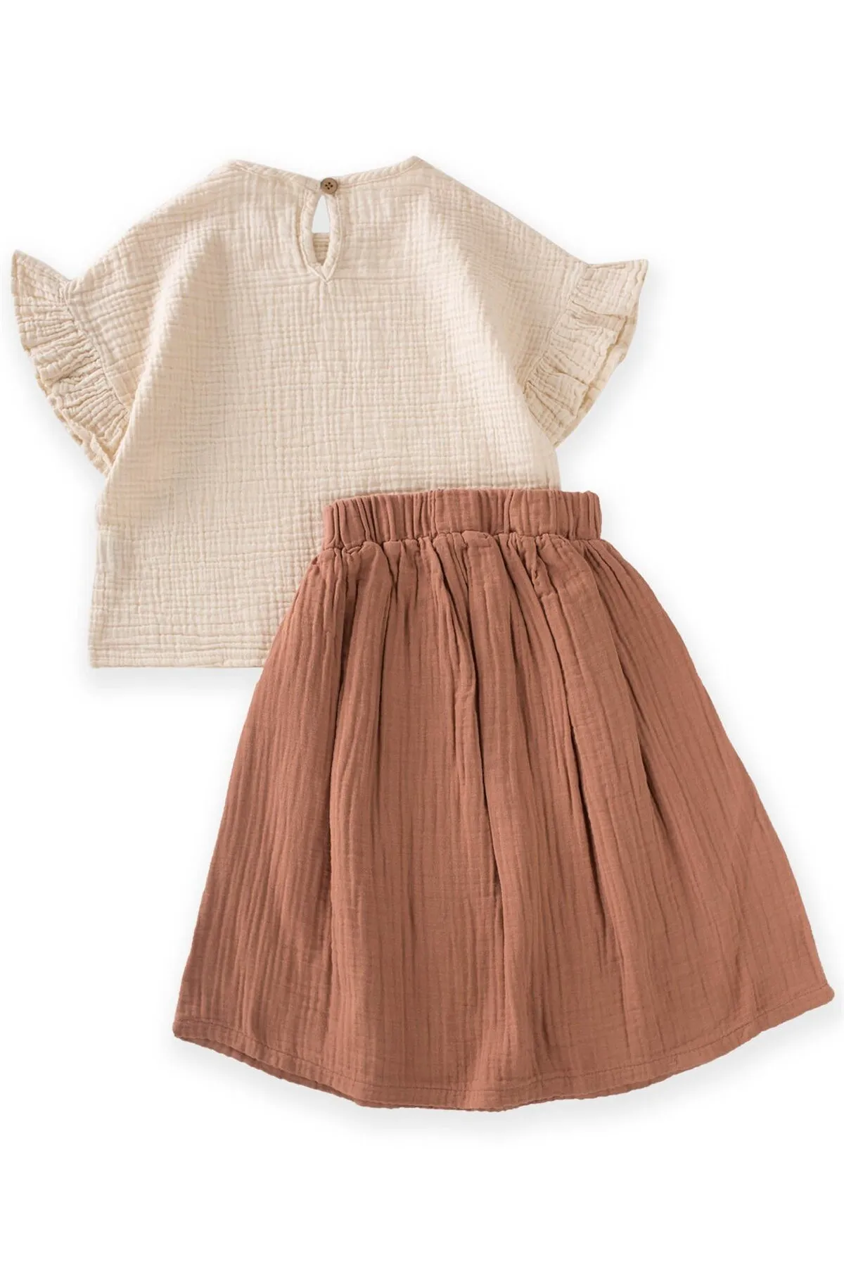 Cigit  Set mit übergroßer böhmischer Bluse und langem Rock aus Bio-Musselin, 2–8 Jahre, Creme