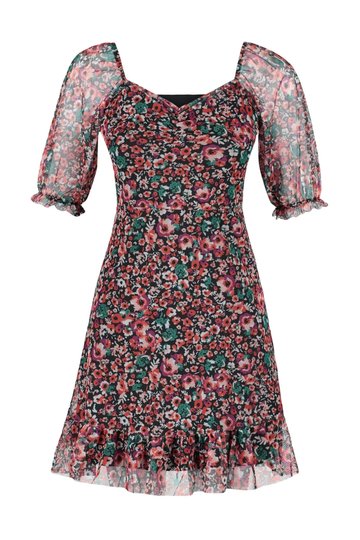 Trendyol Collection  Mehrfarbiges, rüschendetailliertes Tüll-Strickkleid