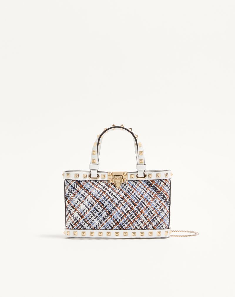 Bolsa de compras mini Valentino Garavani Rockstud em tecido trançado