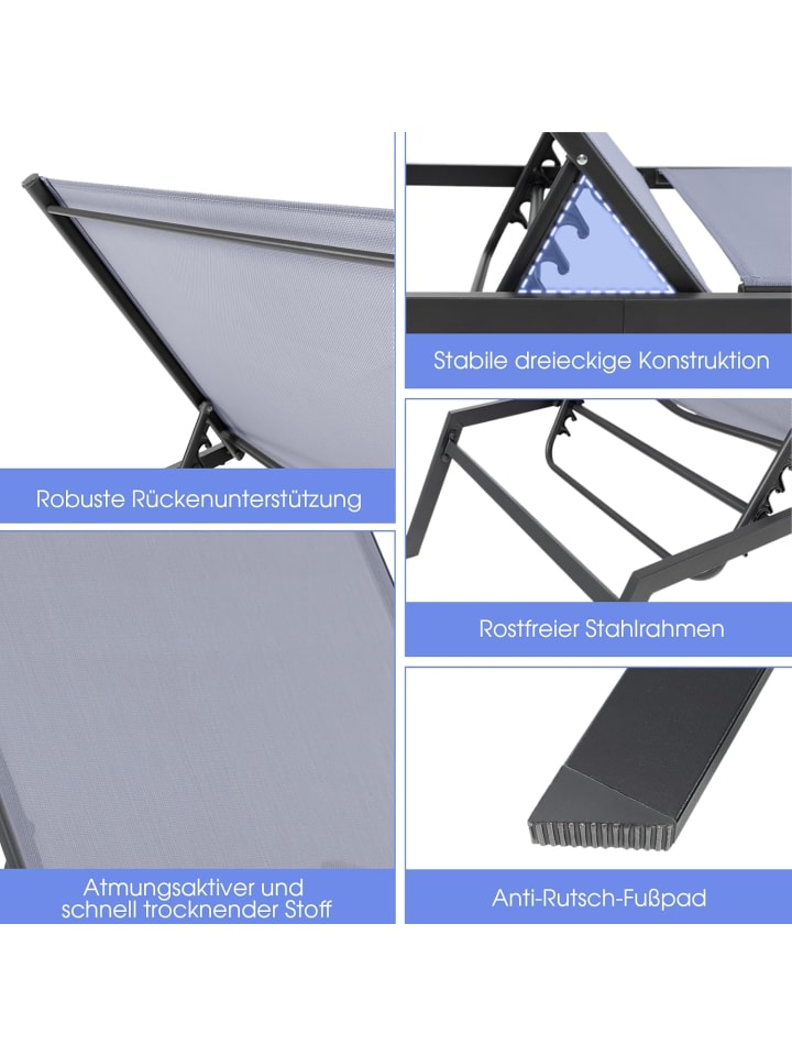 COSTWAY Sonnenliege 200 x 70 x 35 cm in Grau günstig kaufen onesize
