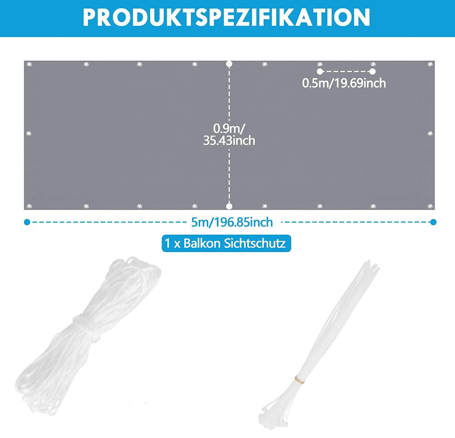 Einemgeld Balkonsichtschutz Balkon Sichtschutz Balkonabdeckung 90 X 500 CM, Balkonverkleidung
