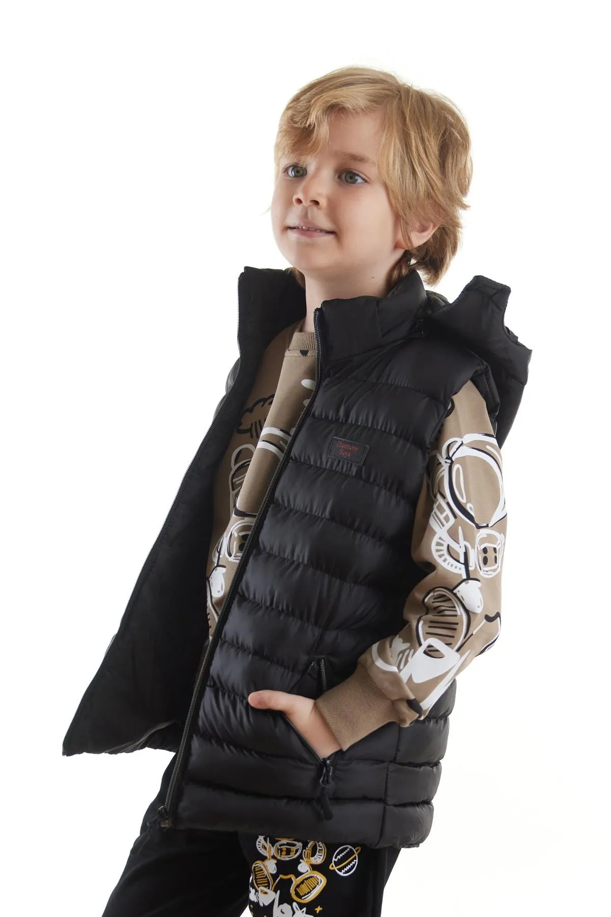 AHENGİM  Jungen-Modetrend-Pufferweste mit Kapuze Ak215051