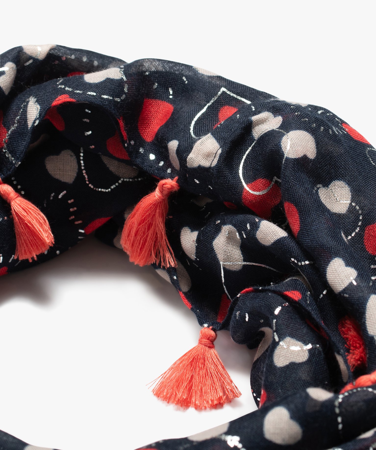 Foulard fille forme snood motif curs à paillettes et pompons marine | GEMO