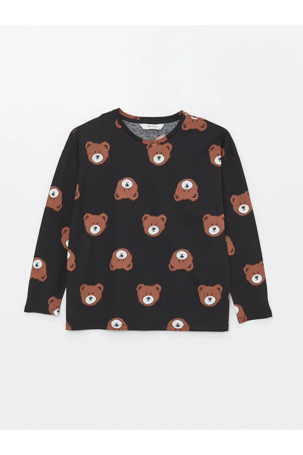 LC Waikiki  Bedrucktes Langarm-Damenpyjama-Set mit Rundhalsausschnitt