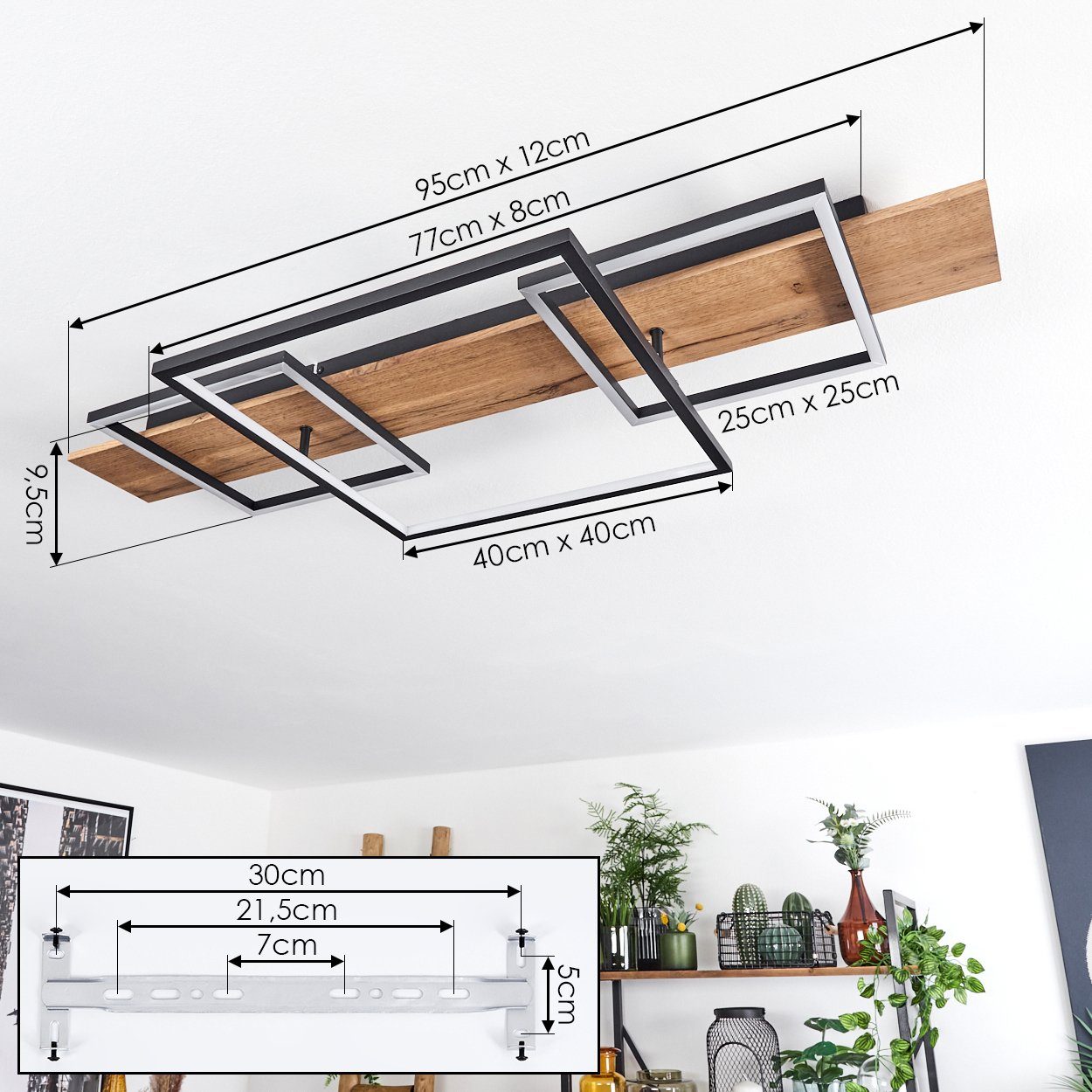 hofstein Deckenleuchte Palermo dimmbare Deckenlampe aus Metall/Holz, 3000 Kelvin