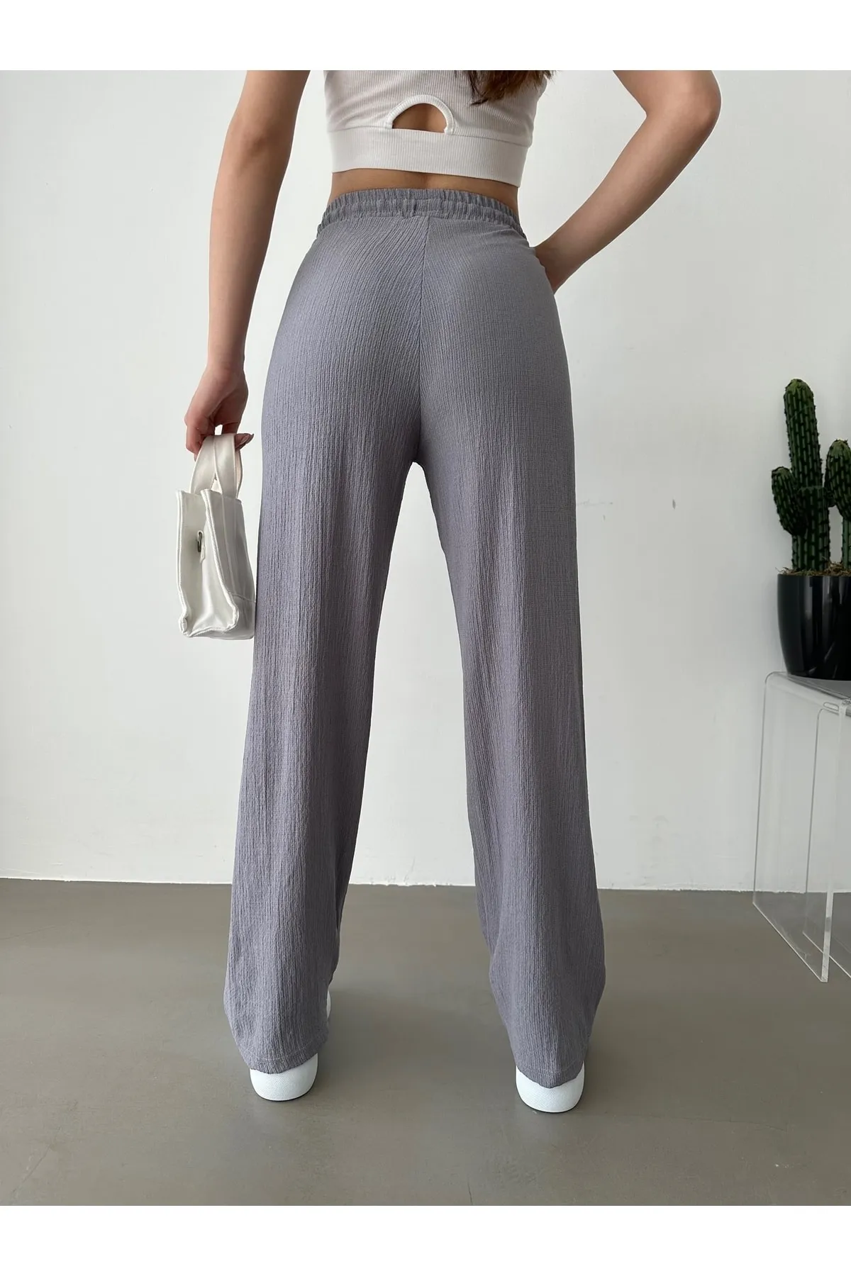 BEJNA  Graue Palazzo-Hose mit elastischem Bund für Damen