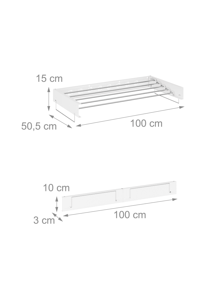 relaxdays Wand-Wäscheständer in Weiß - (B)100 x (H)15 x (T)50,5 cm günstig kaufen onesize