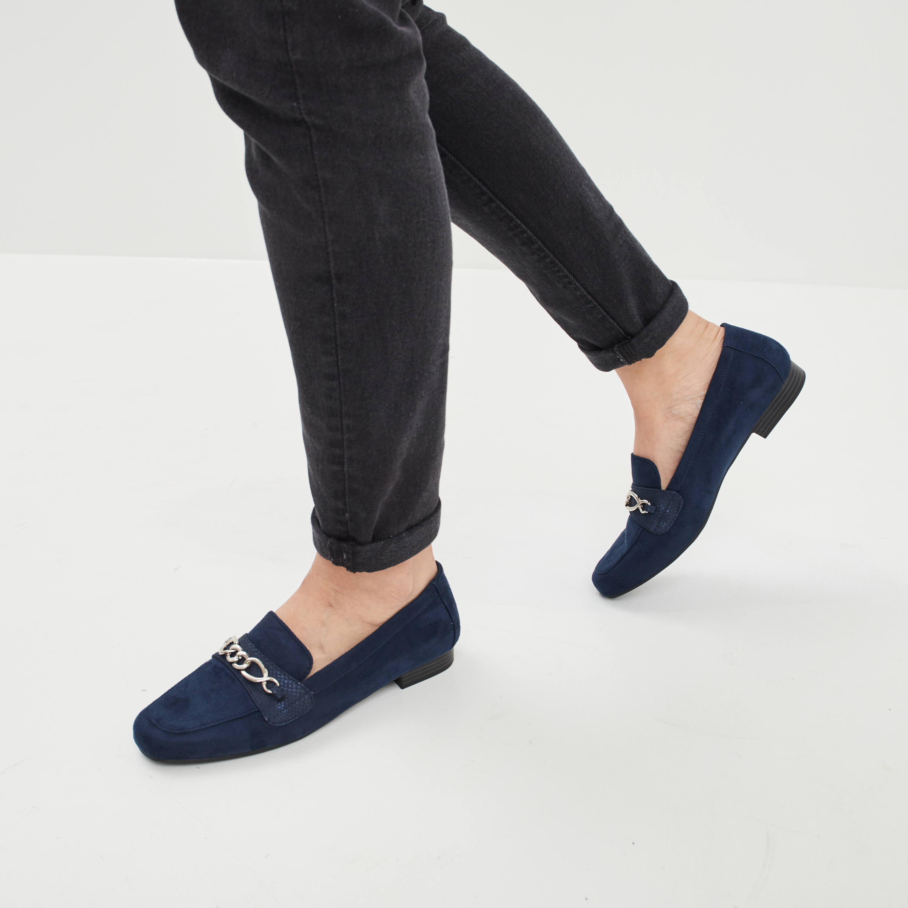 Mocassins plats suède bleu marine femme | La Halle