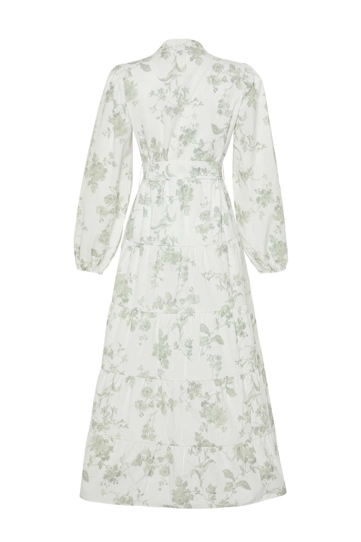 Trendyol Modest  Ecrufarbenes, gewebtes Kleid aus Popeline mit Stehkragen und Blumengürtel TCTSS24EB00153