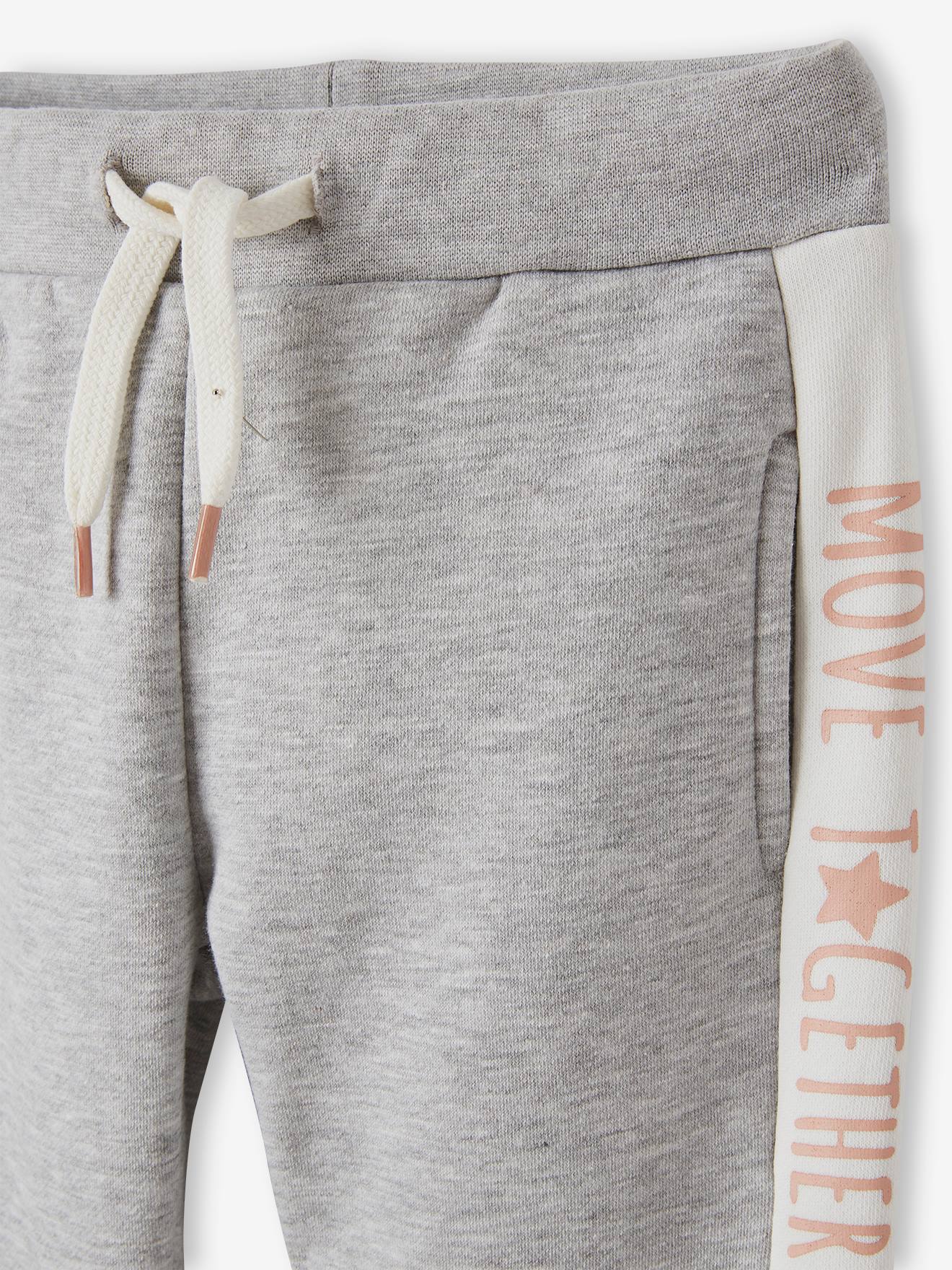 Pantalon jogging fille avec bandes côtés gris