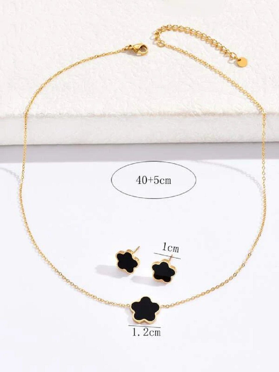 ENGELSINN Ohrring und Ketten Set Schmuckset Edelstahl-Schmuckset Halskette Ohrringe Blume Gold Schwarz (3-tlg), inkl. Geschenkbox