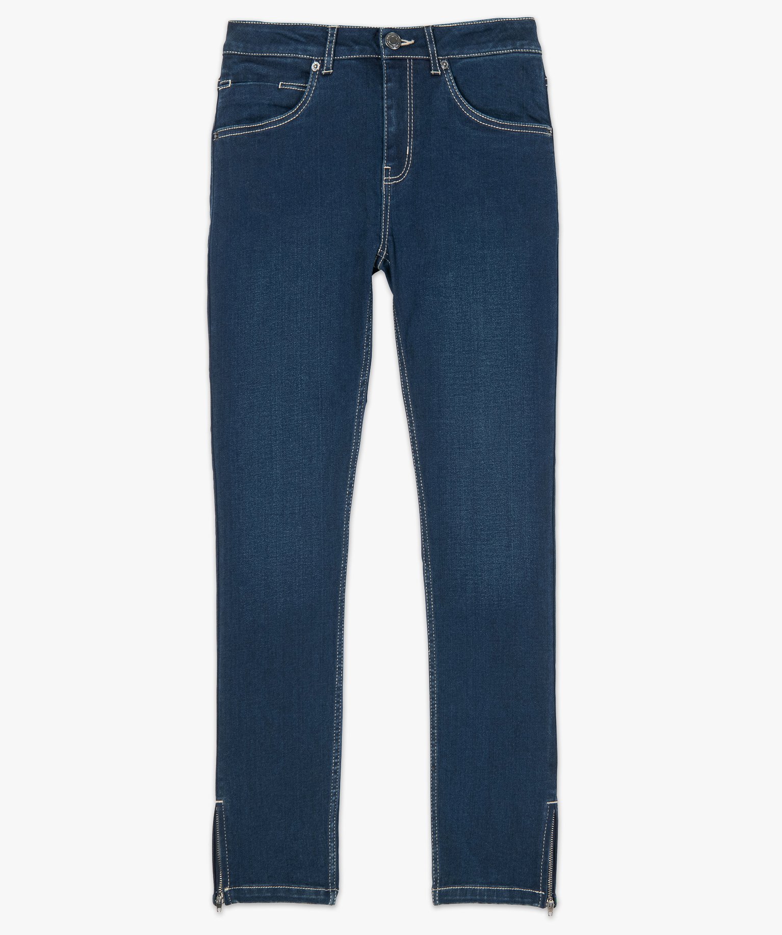 Jean femme coupe skinny longueur 7/8ème avec bas zippés brut | GEMO