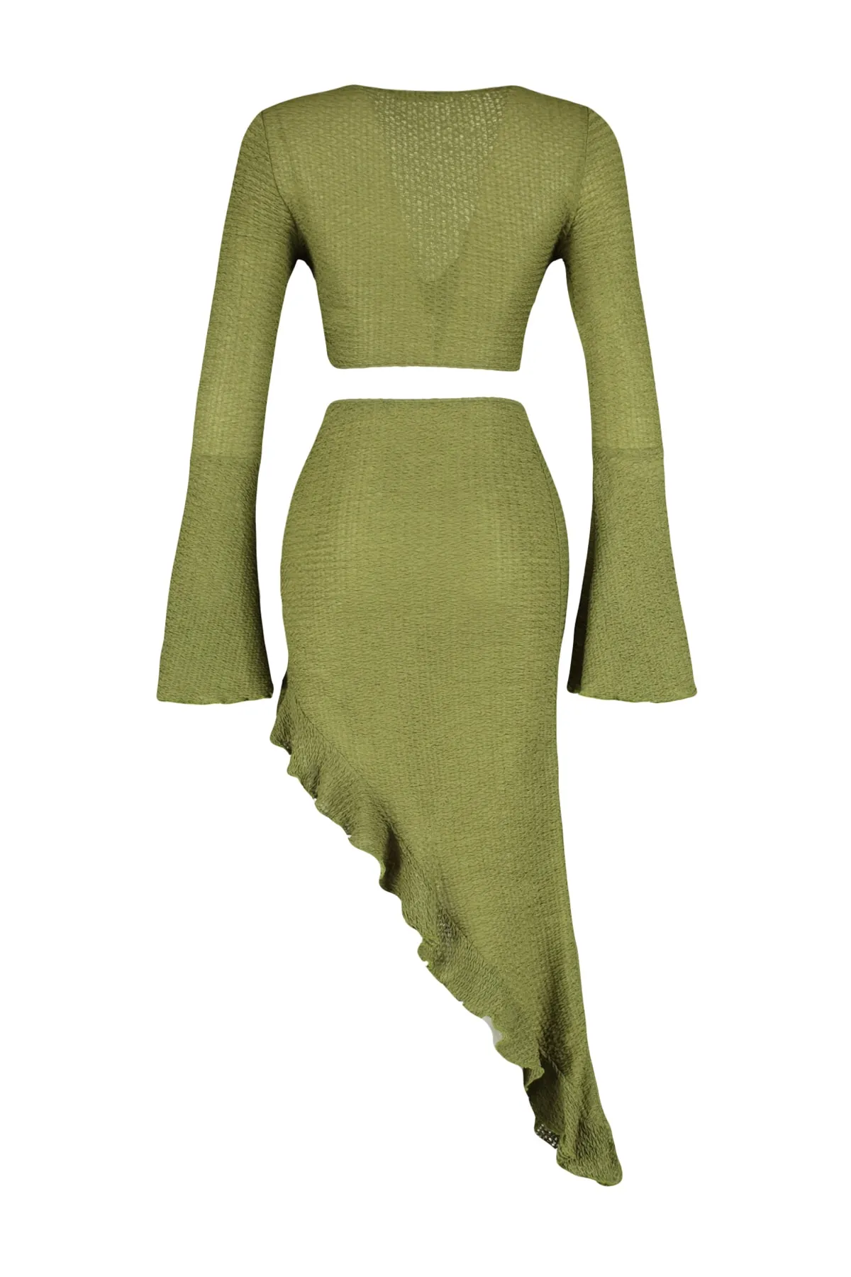 Trendyol Collection  Grünes, tailliertes Blusenrock-Set mit gewebten Rüschen TBESS23AU00040
