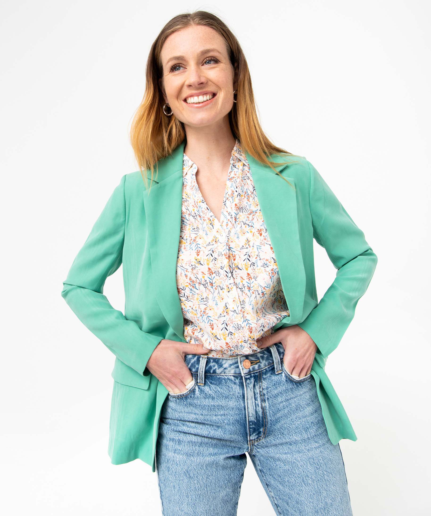 Veste de tailleur femme avec fermeture un bouton vert | GEMO