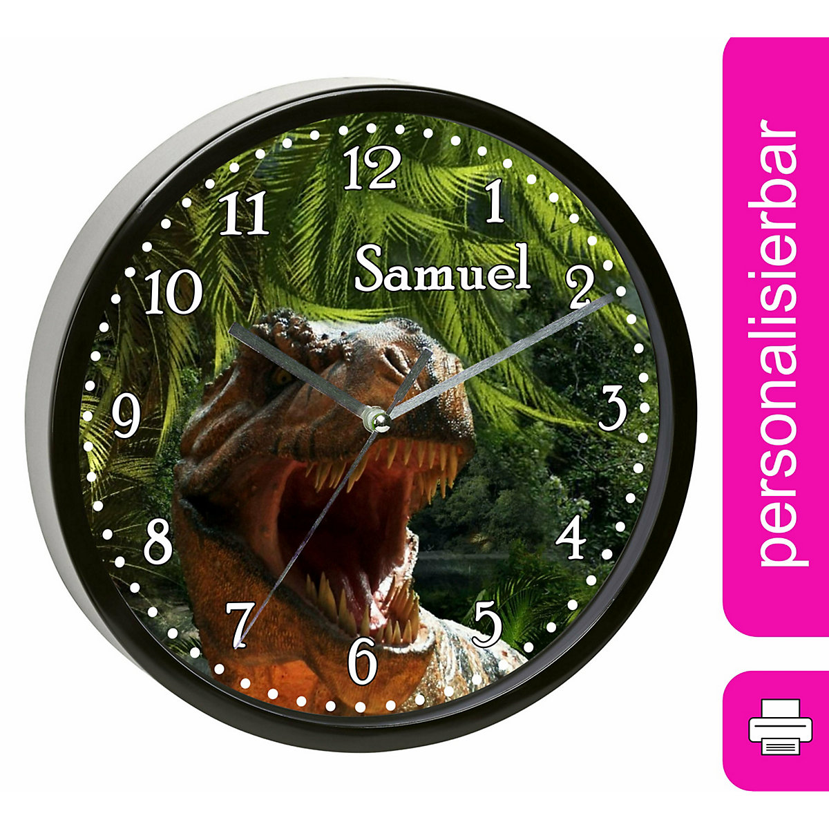 Kinder Wanduhr personalisiert mit Name T-Rex