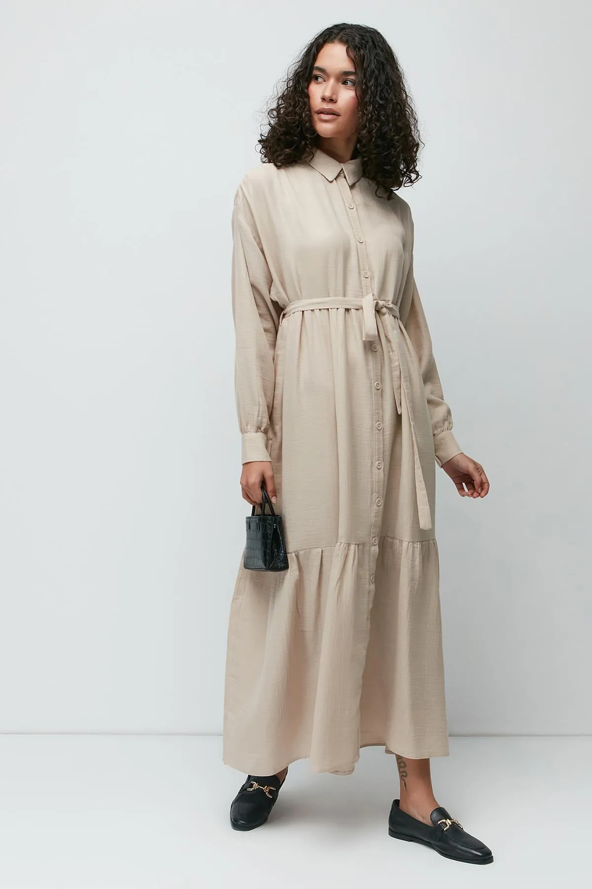 C&City  Langarmkleid aus Bio-Baumwollmusselin 9128 Hellbeige