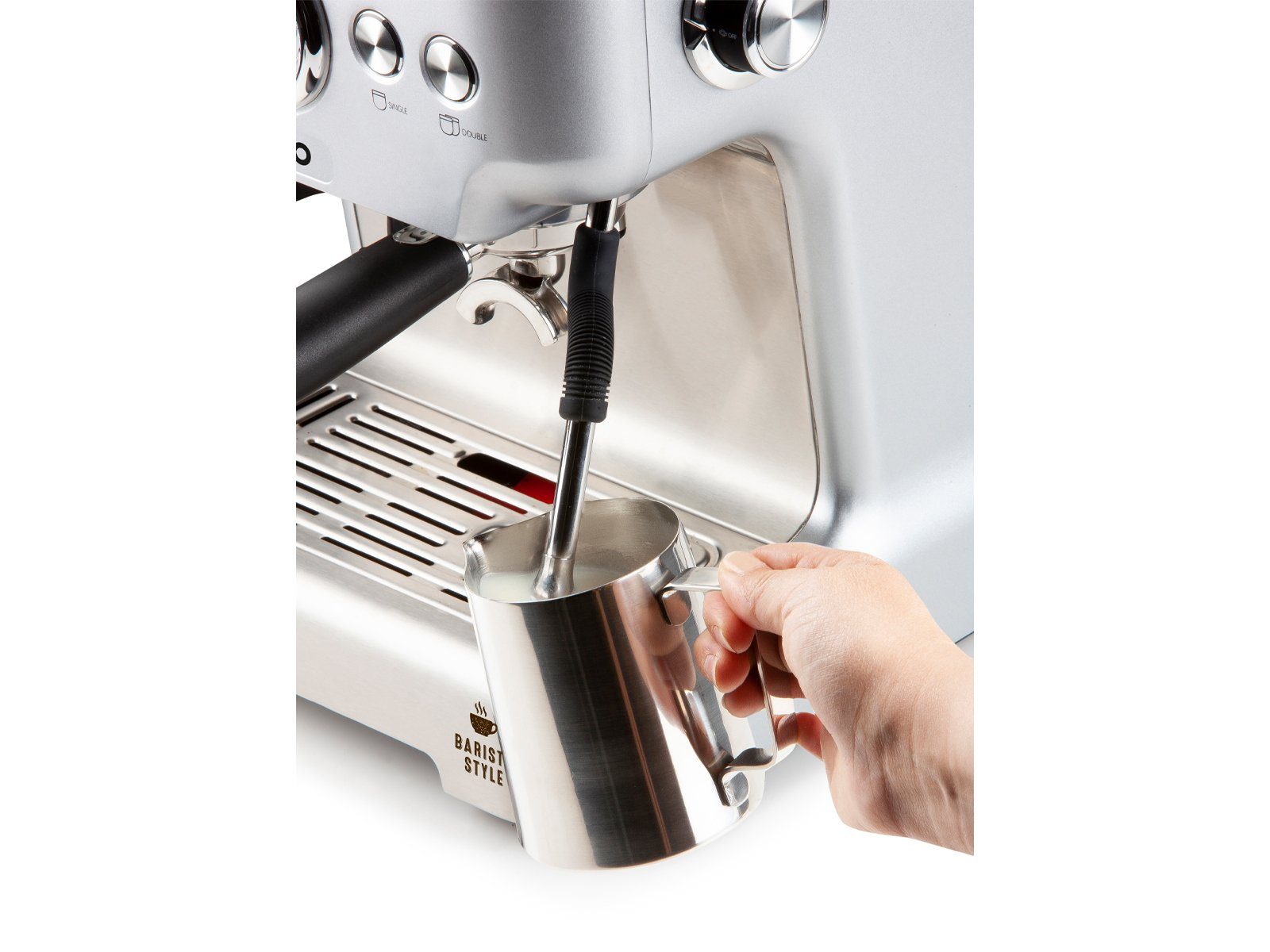 Domo Espressomaschine, Siebträgermaschine mit Mahlwerk Milchschäumer & abnehmbaren Wassertank