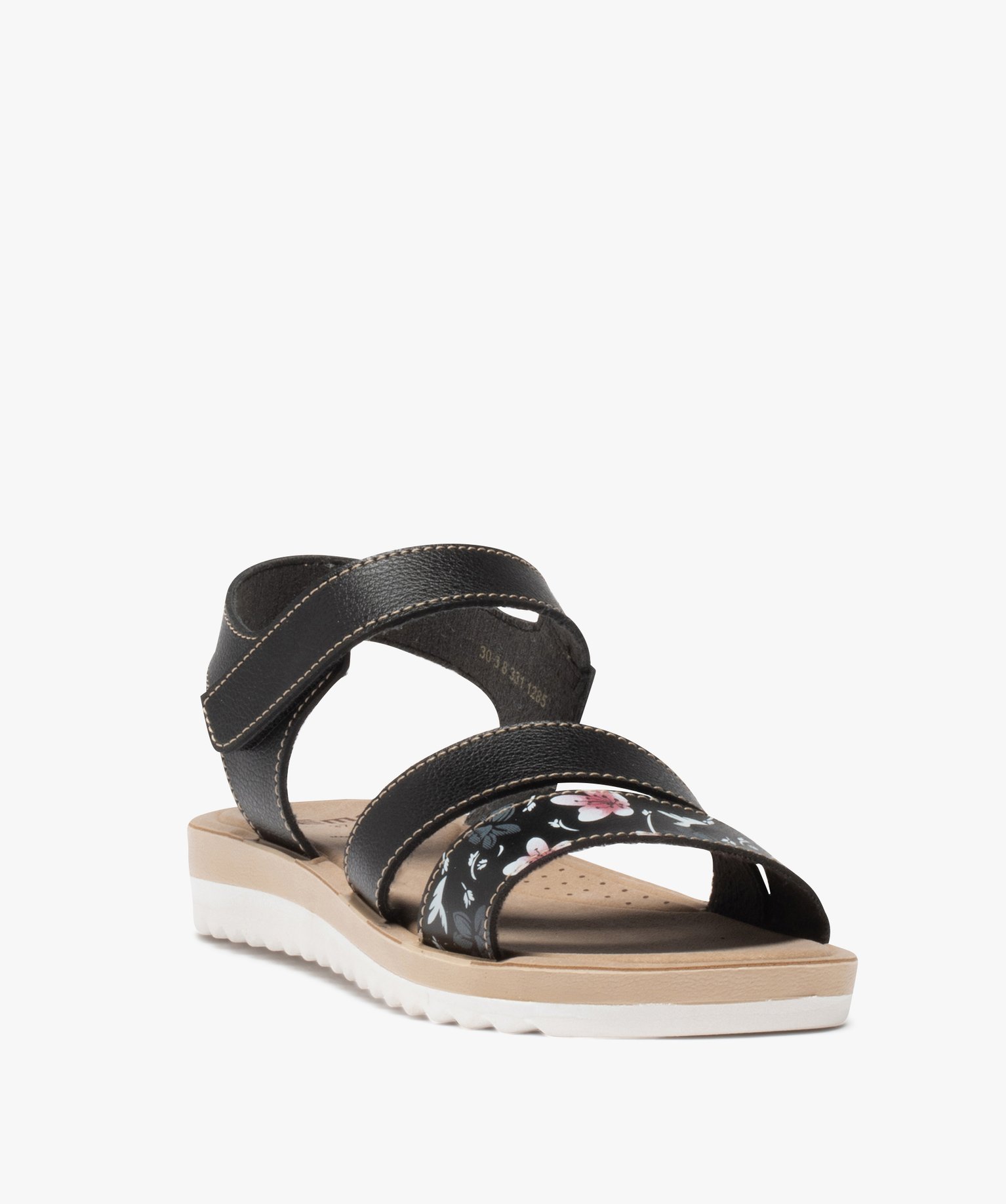Sandales femme à motif floral et bride à scratch noir | GEMO