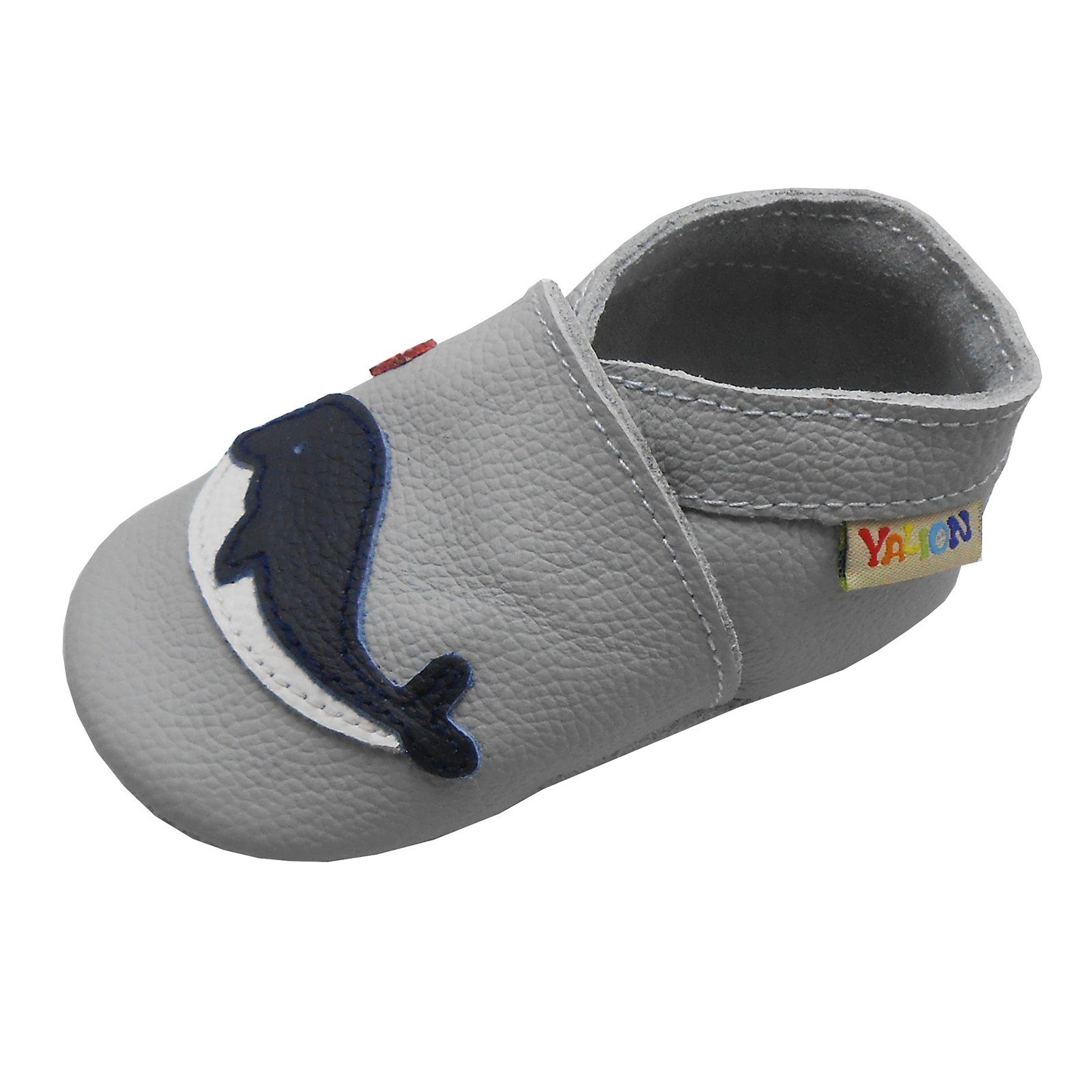 Yalion Weiche Leder Lauflernschuhe Hausschuhe Lederpuschen Wal Grau Krabbelschuh