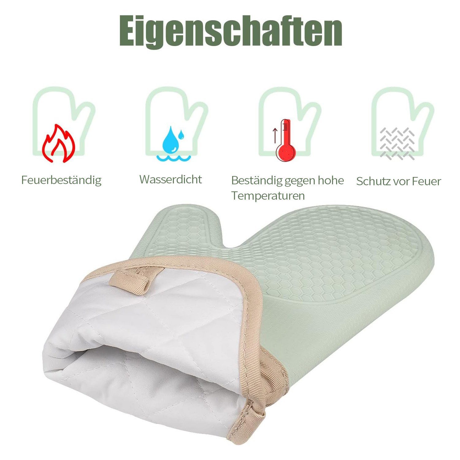 MAGICSHE Topfhandschuhe Silikon Ofenhandschuhe mit Baumwollfutter, Hitzebeständige Küchenhandschuhe