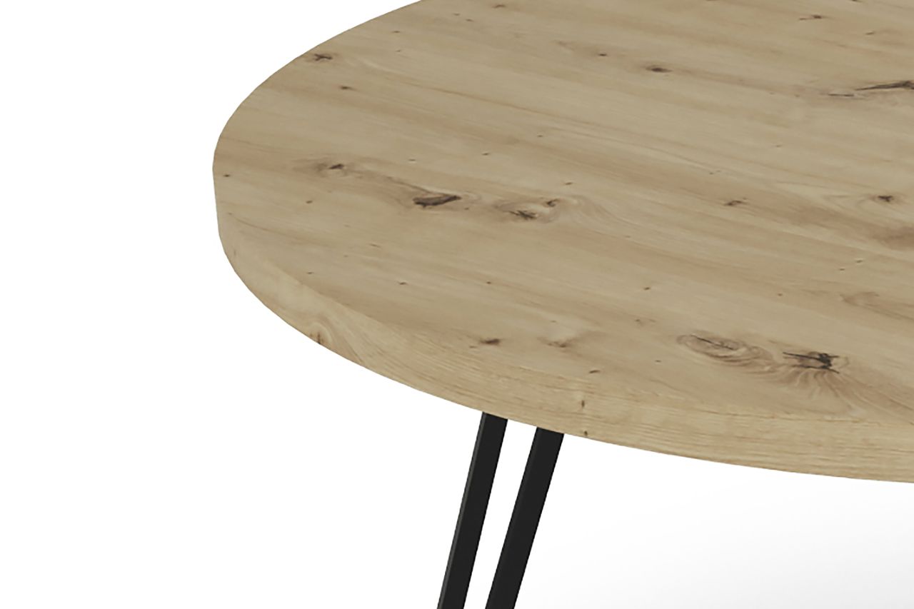 byLiving MARTA Tisch, rund, Breite 120 cm, Metall schwarz pulverbeschichtet, Eiche-Optik