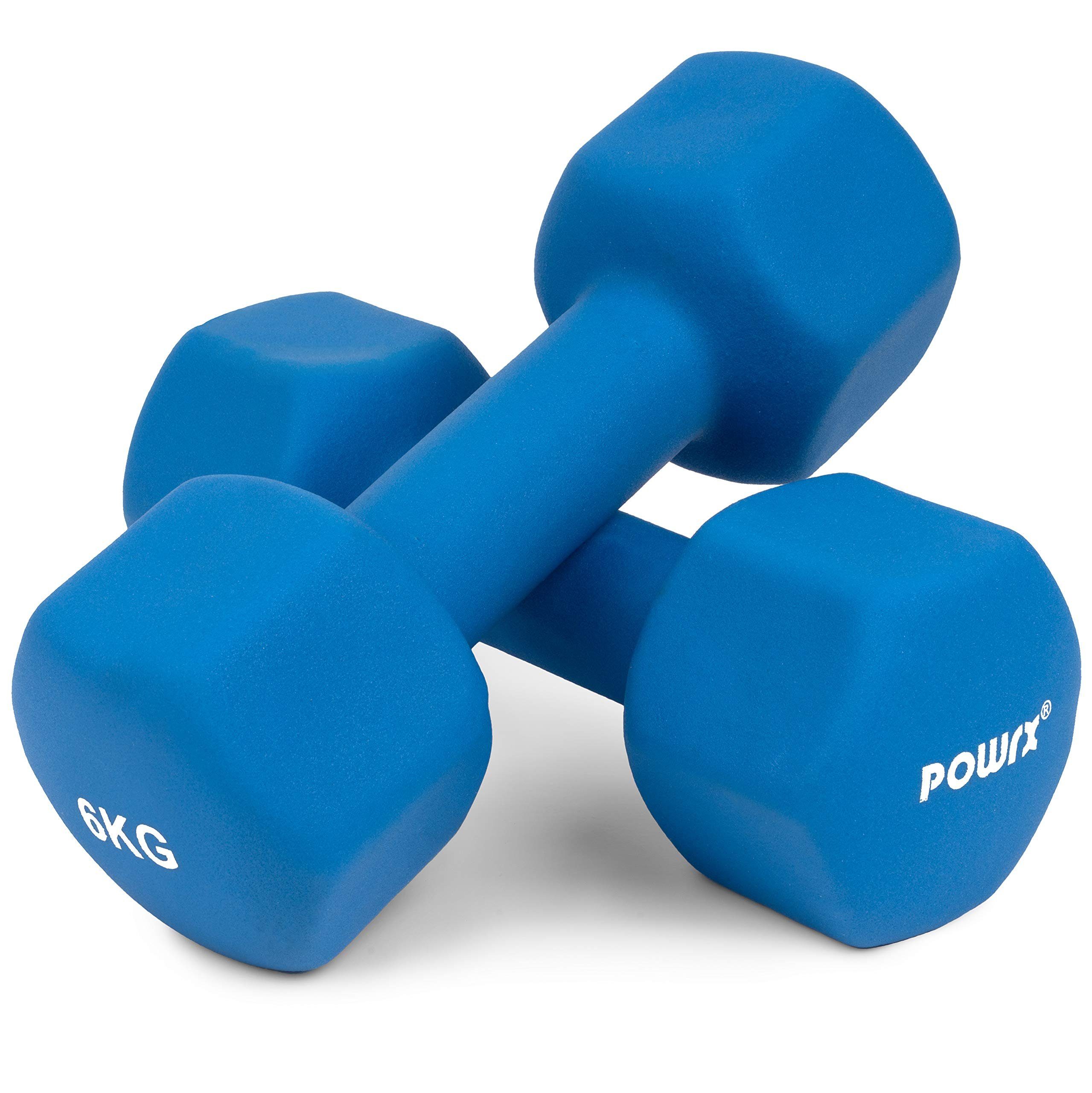 POWRX Kurzhantel 2x 0,5kg Sechskant Neopren Hanteln (Paar) inkl. Workout 0,5-10kg, Rosa (2 X 0.5 Kg)