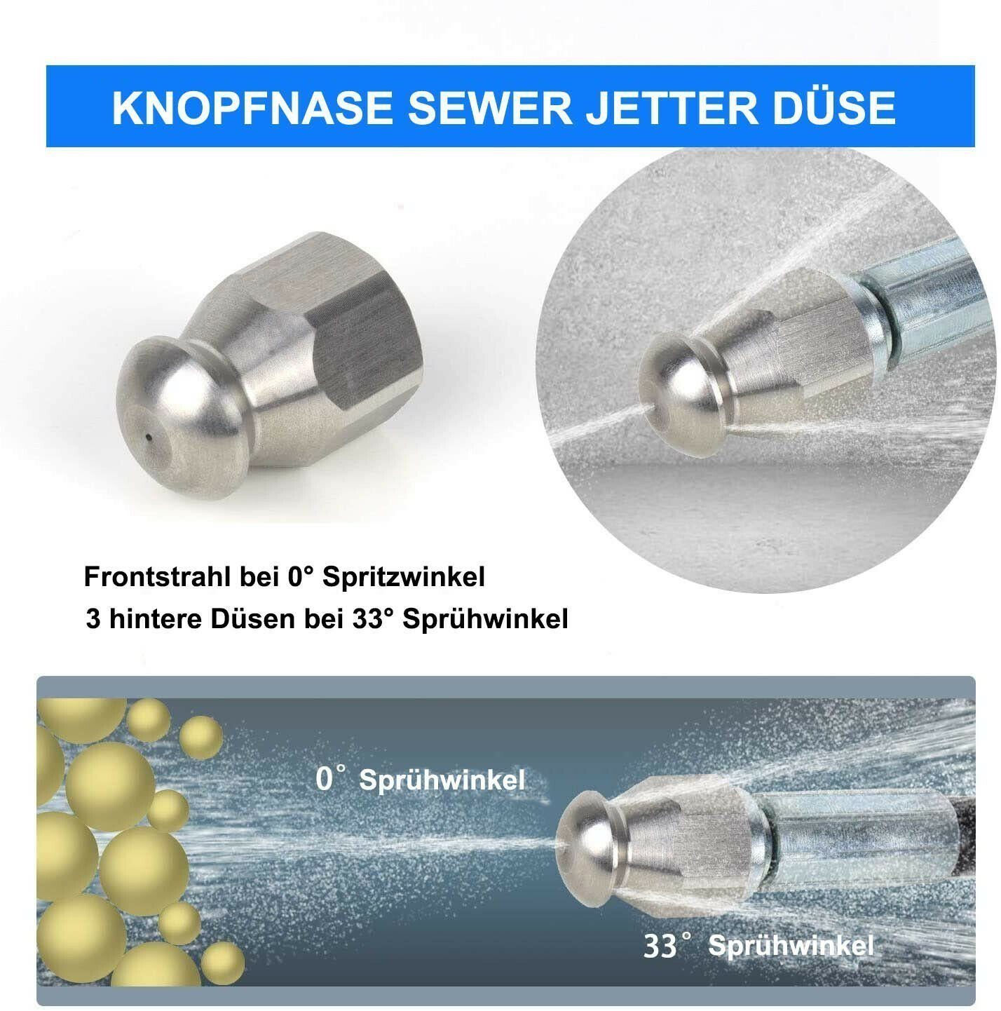 XERSEK Hochdruckreiniger 160Bar Rohrreinigungsschlauch 10m/15m/20m/30m mit Starr Rotierend Düse, Druck max: 160,00 bar, Fördermenge max: 480,00 l/h, (4tlg in a Sat), Abflussreiniger Kanalratte für Kärcher Kränzle K2-K7 Hochdruckschlauch