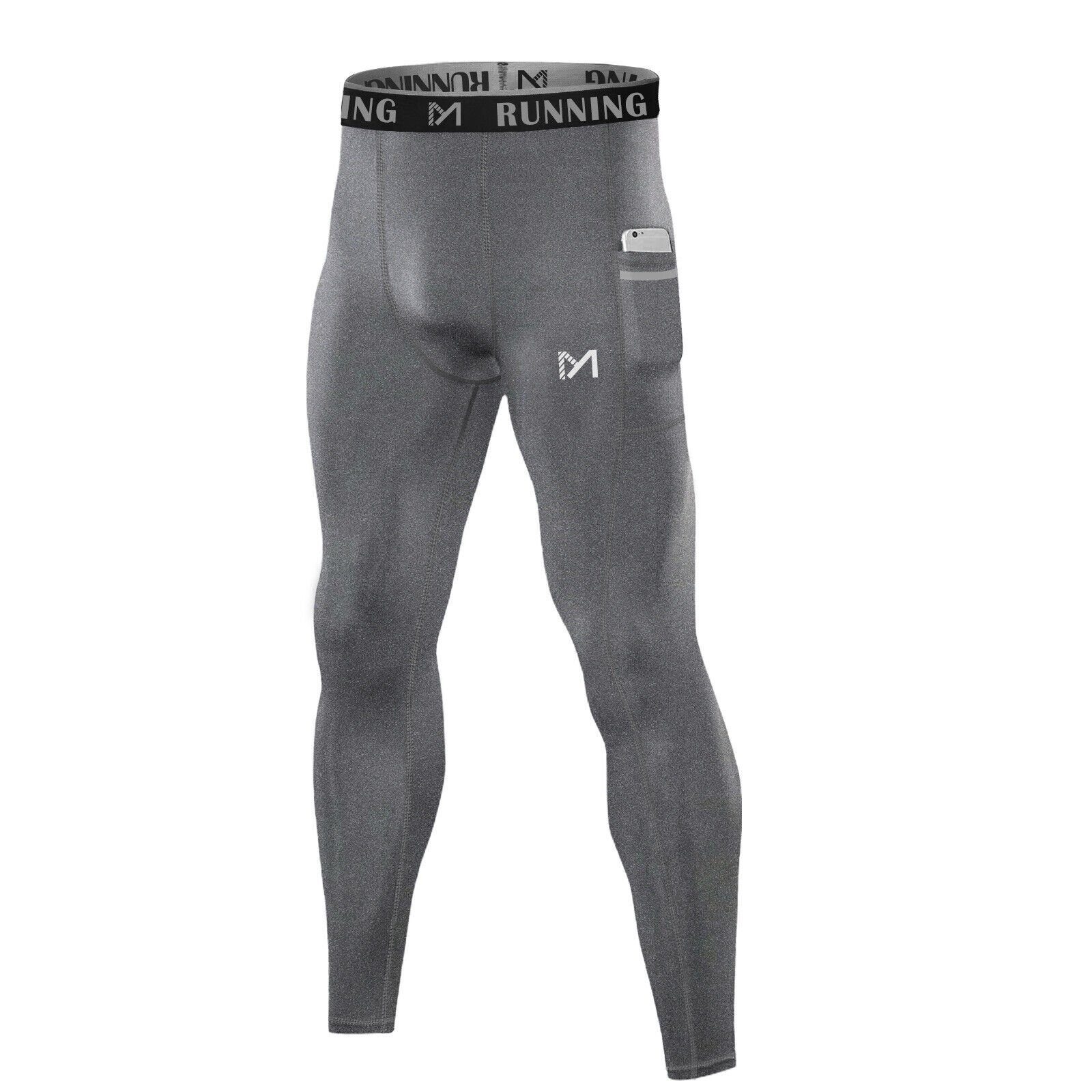 MEETYOO Trainingstights Herren lang Kompressions Laufhose (Sommer Funktions Laufhose Leggings, Training Jogginghose, Sport Fitness Tight) Mit Tasche