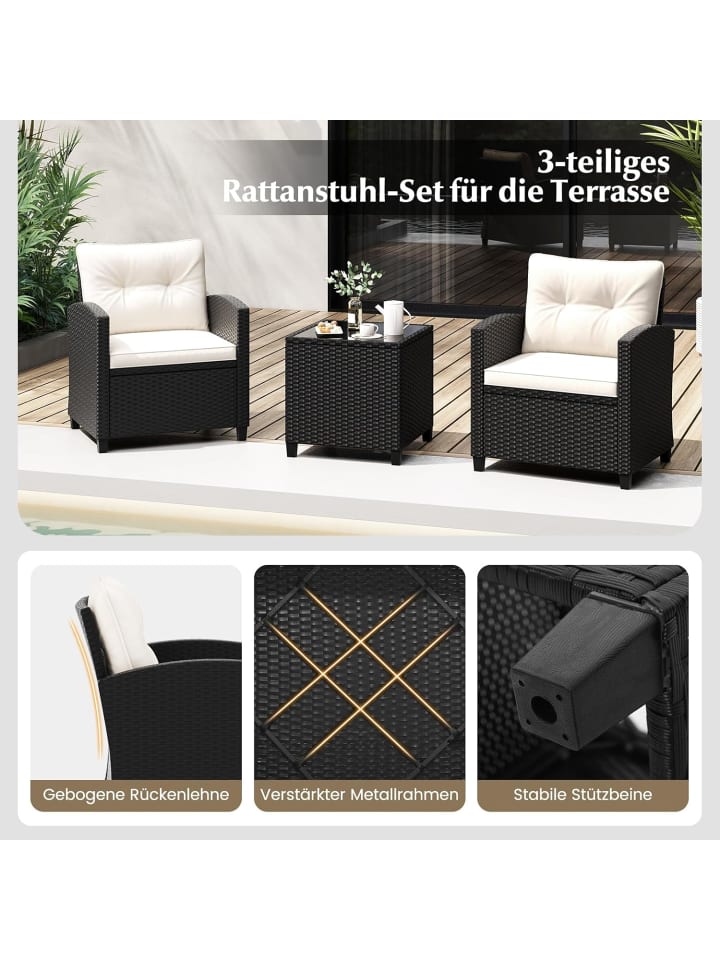 COSTWAY 3 tlg. Rattan Gartenmöbel Set in Beige günstig kaufen onesize
