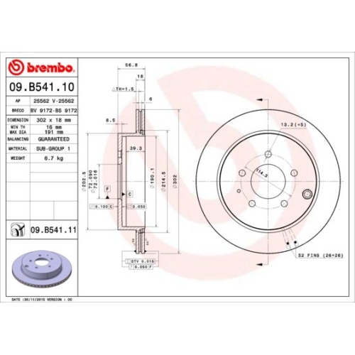 Bremsscheibe Brembo Hinterachse  2 Stück 09.B541.11 - ATU