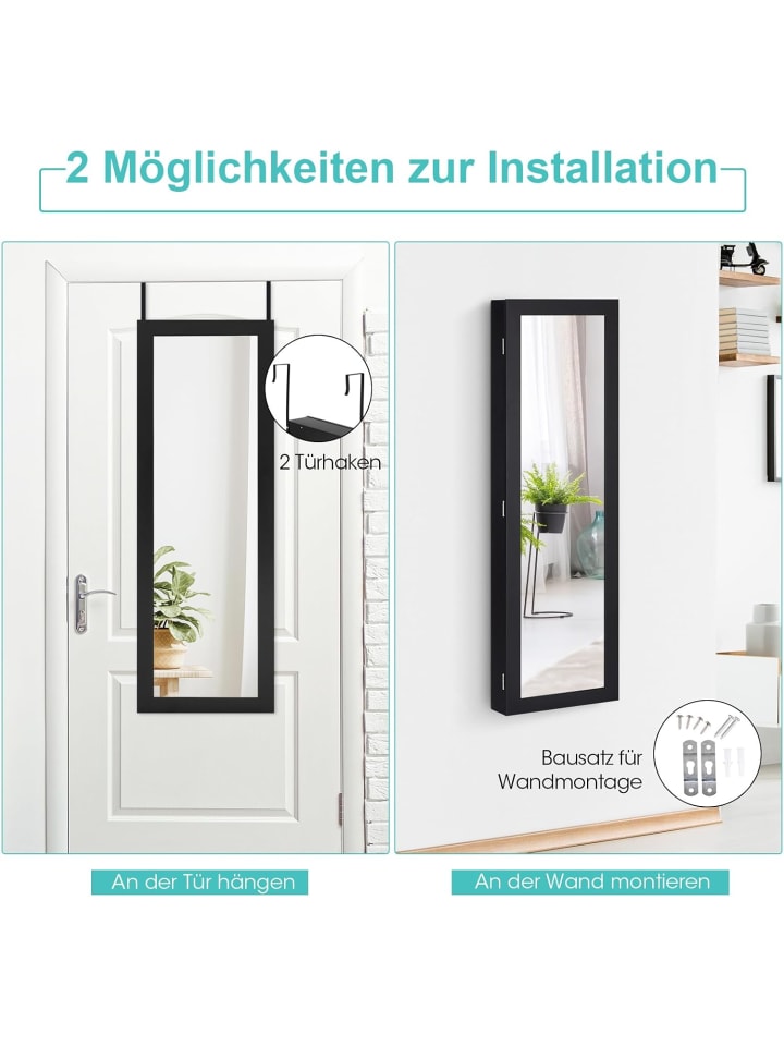 COSTWAY Schmuckschrank mit Spiegel in Schwarz günstig kaufen onesize