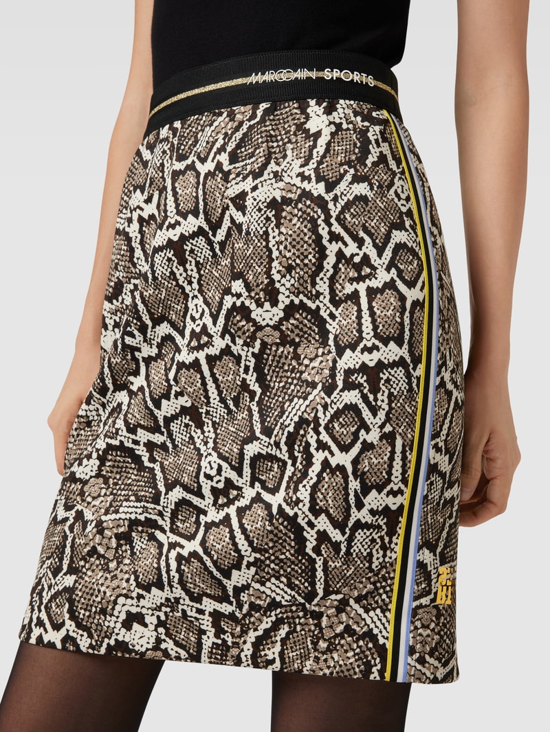Knielanger Rock mit Animal-Print und elastischem Bund in khaki