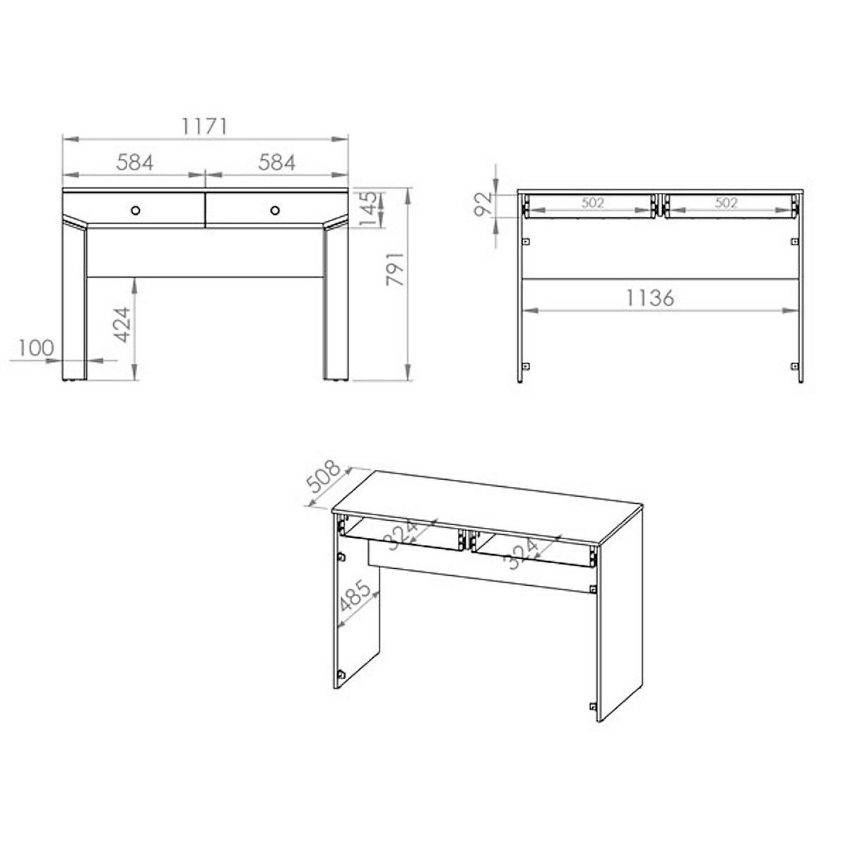 Jugendzimmer-Set Terni 6-teilig mit Kleiderschrank, Stauraumschrank, Bett, Nachtkonsole, Wandboard und Schreibtisch