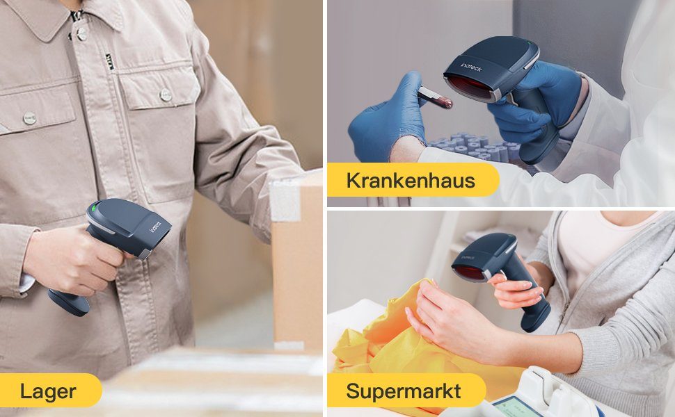 Inateck 1D 2D Wireless Barcode Scanner, Kabellos, Bluetooth 5.0 Handscanner, (Bildschirm-Scannen)