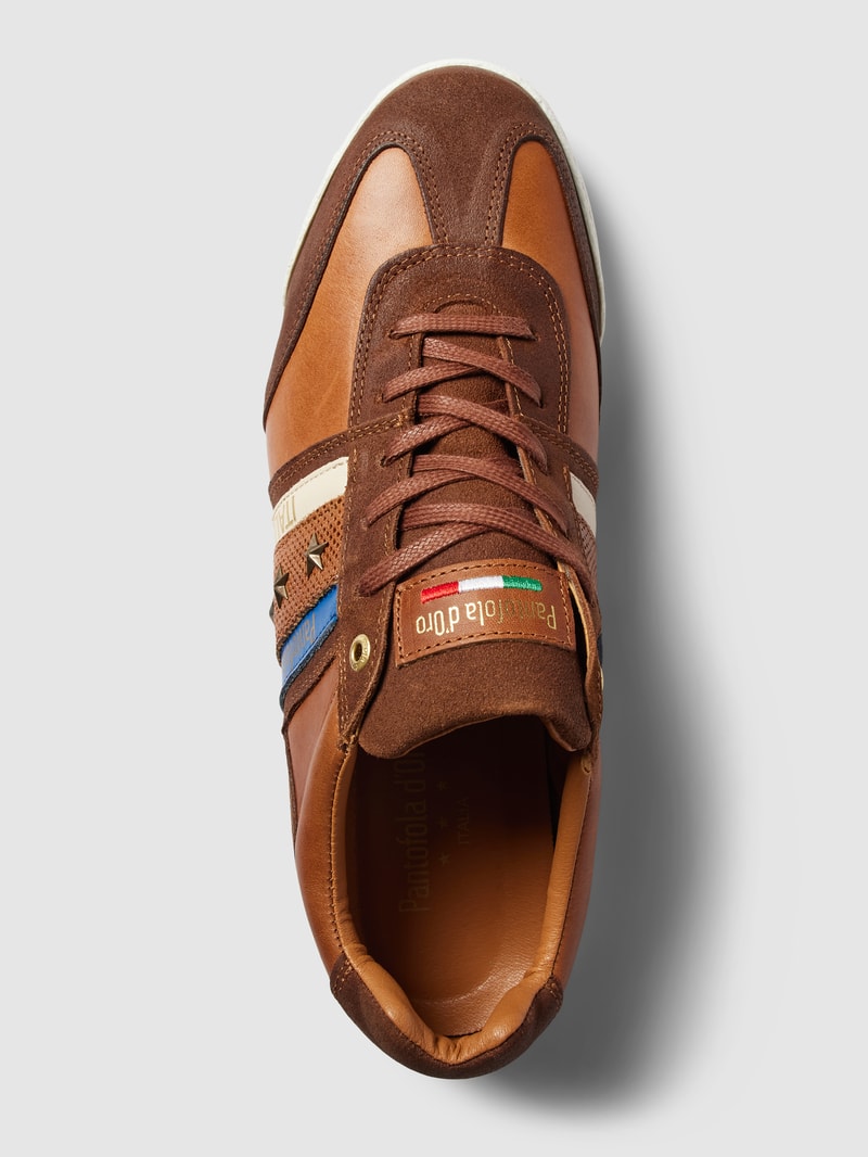 Sneaker mit Kontrastbesatz Modell 'IMOLA' in cognac