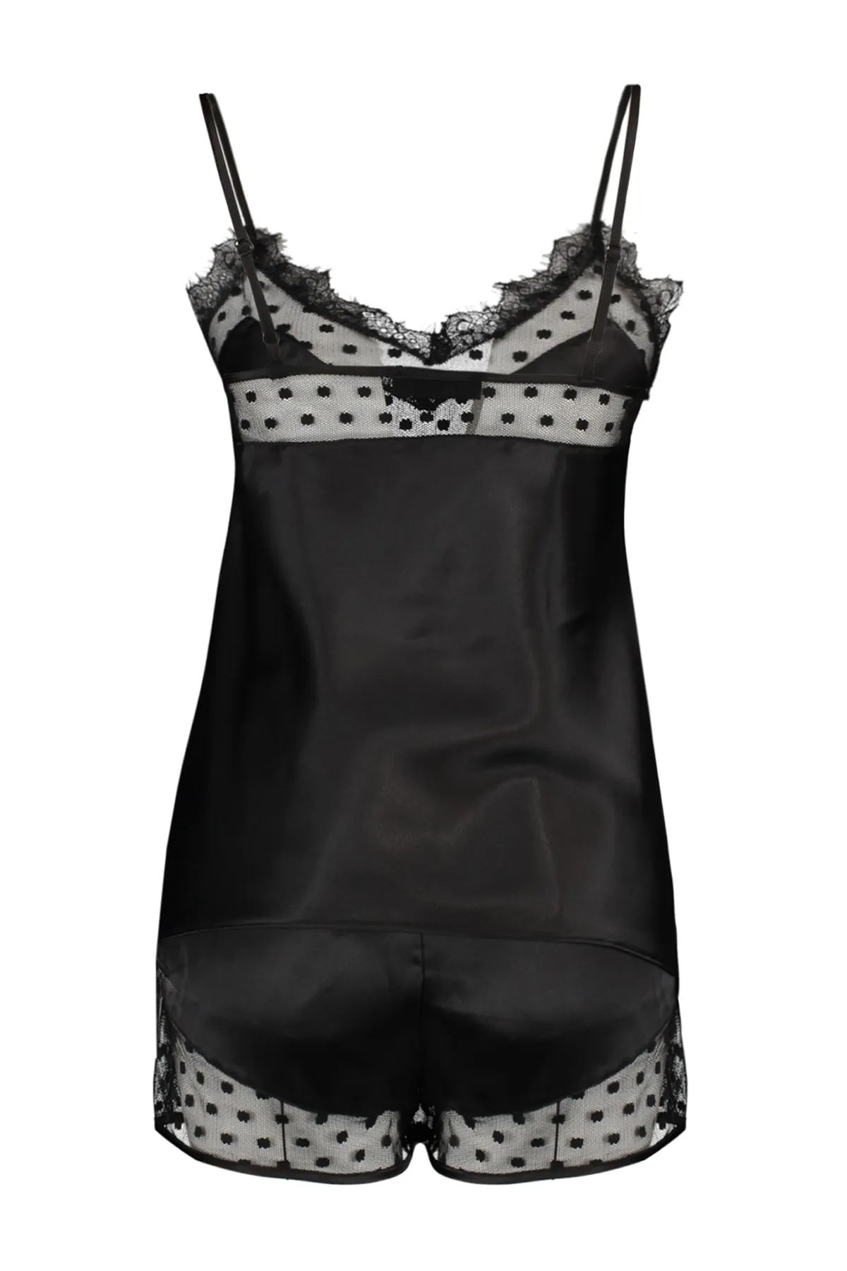 Trendyol Collection  Schwarzes Pyjama-Set aus gewebtem Satin mit Tülldetails und Seilträgern THMSS22PT0632