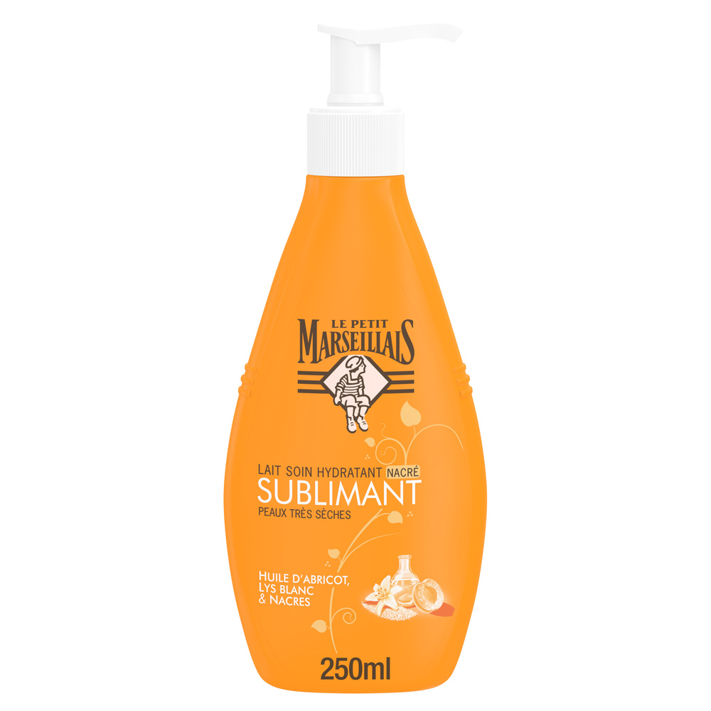 le petit marseillais Lait Corps Hydratant, Sublimant, a l'Huile d'Abricot, Lys Blacn et Nacres, 250ml Lait corps