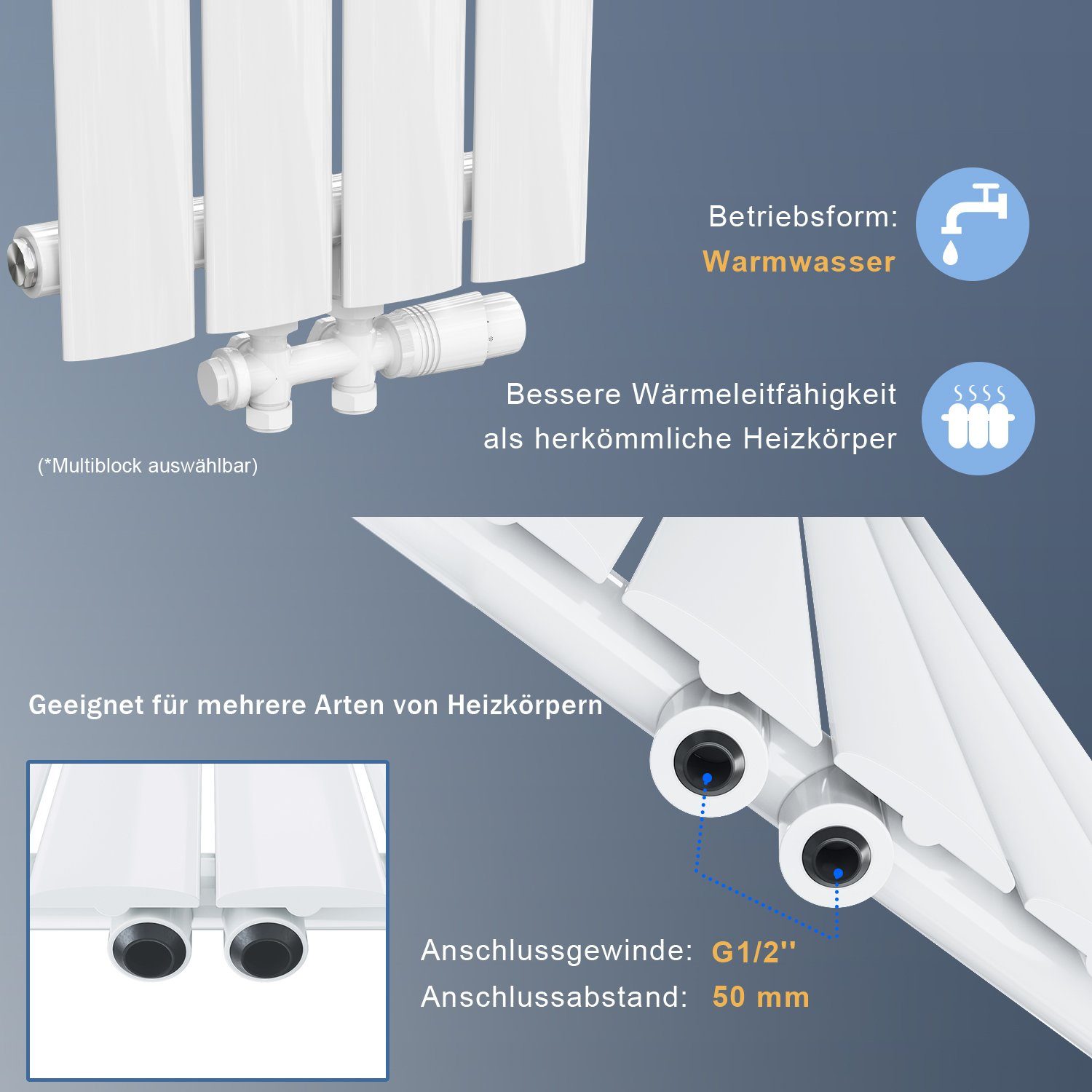 ELEGANT Heizkörper Heizkörper mit Multiblock Warmwasser Design