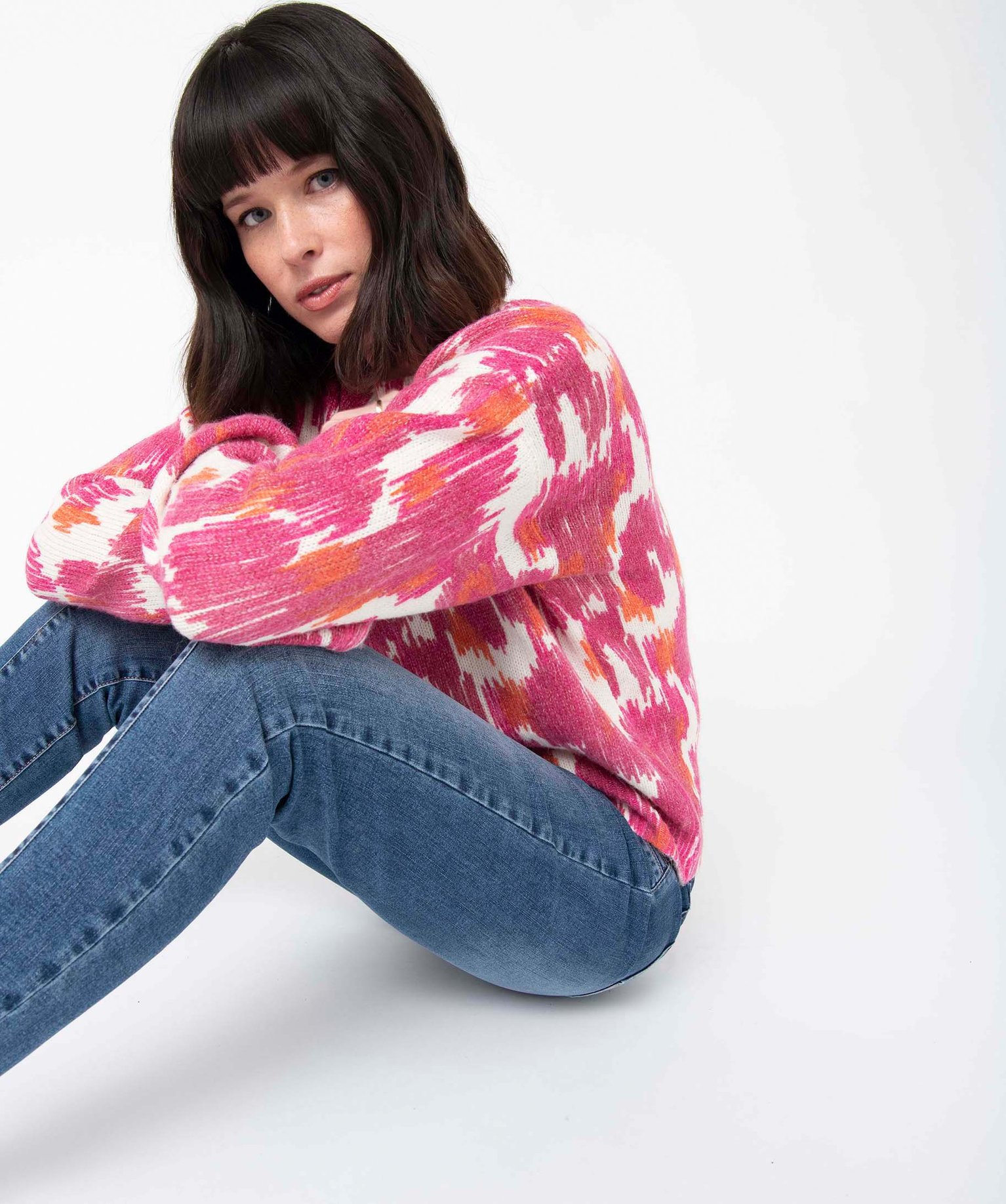 Pull femme en maille imprimée multicolore | GEMO