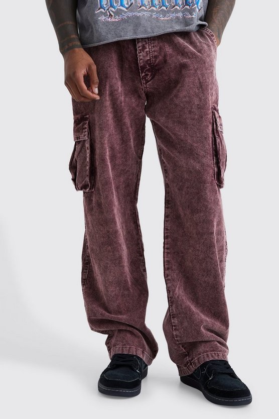 Lockere Cord-Cargohose mit Acid-Waschung
