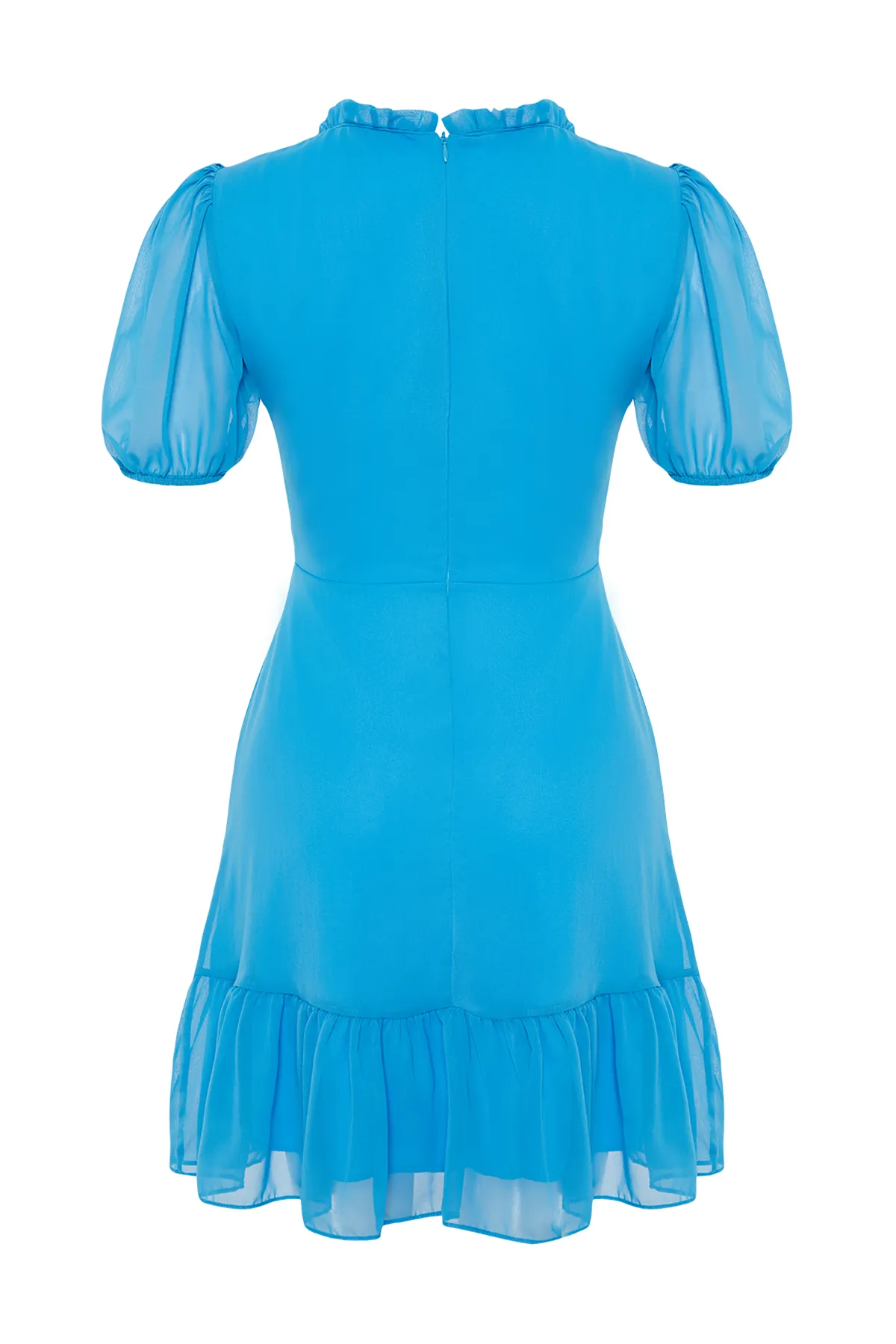 Trendyol Collection  Blaues, gerade geschnittenes Rock-Volant-Mini-Chiffon-gefüttertes Webkleid TWOSS23EL00520
