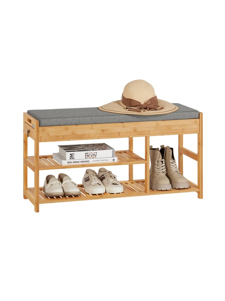 SoBuy Schuhbank mit Sitzkissen in Natur - (B)90 x (H)45 x (T)30 cm günstig kaufen onesize