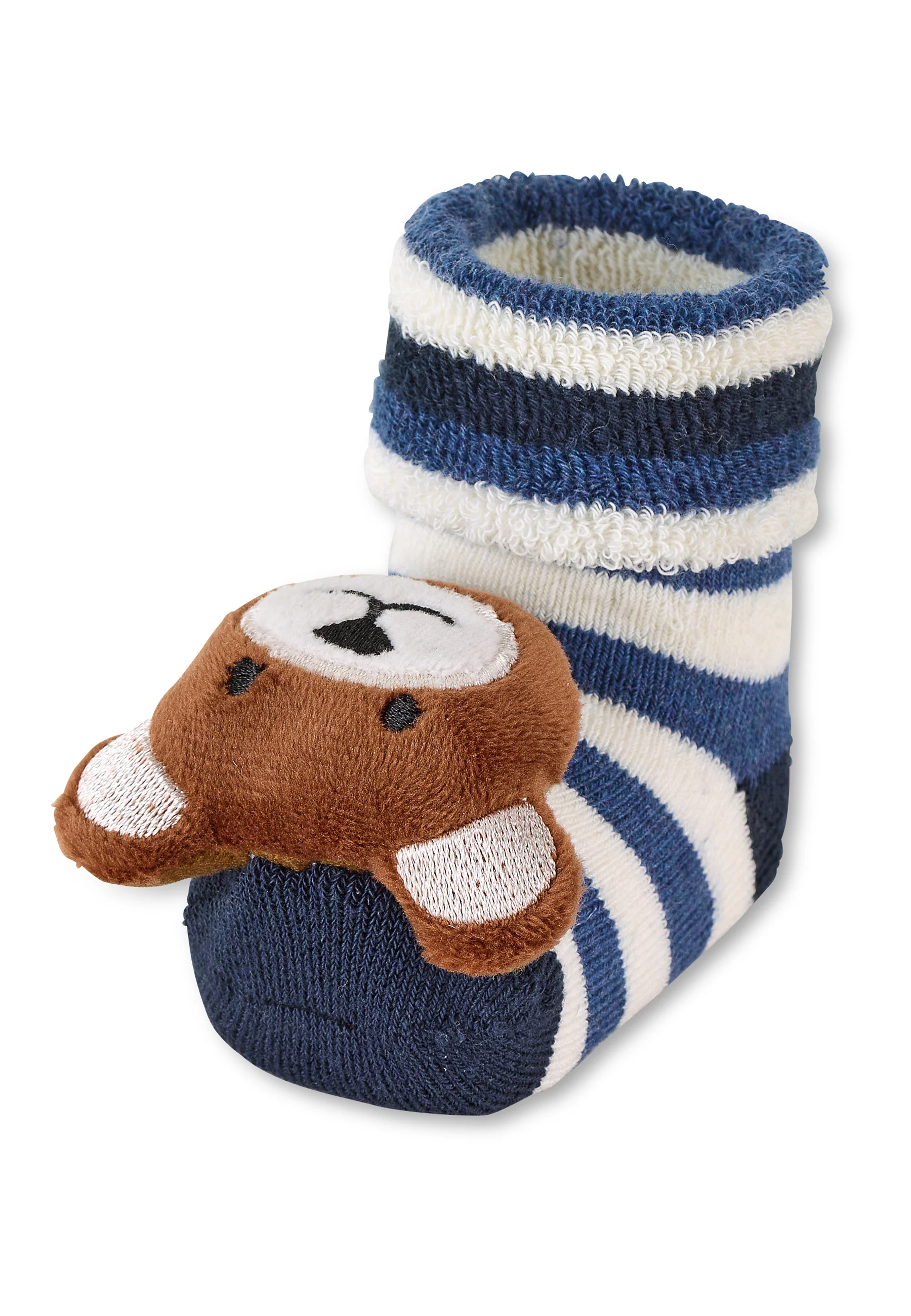 Baby-Rasselsocken aus Vollplüsch; Motiv Bär