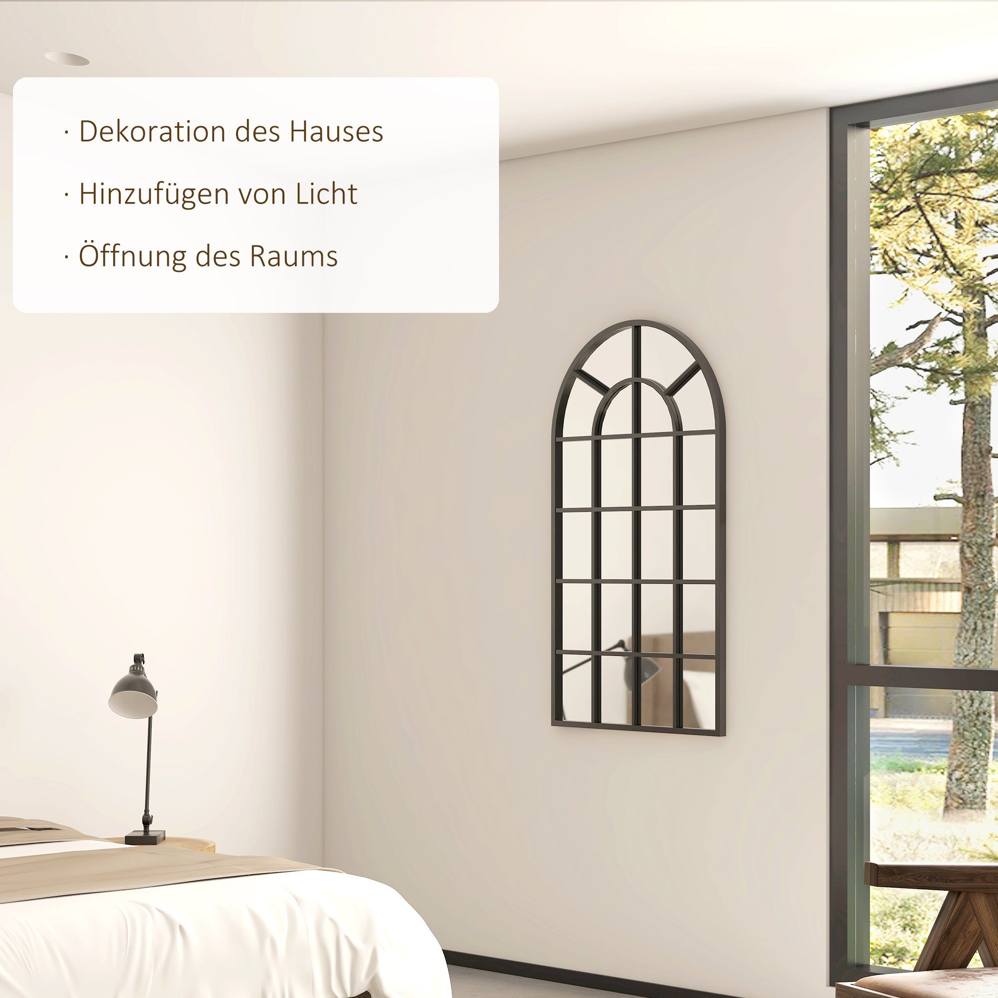 HOMCOM Wandspiegel Badspiegel, Bogenfenster-Spiegel (Fensteroptik, 1-St., Dekospiegel), Mit mehrschichtigem Design