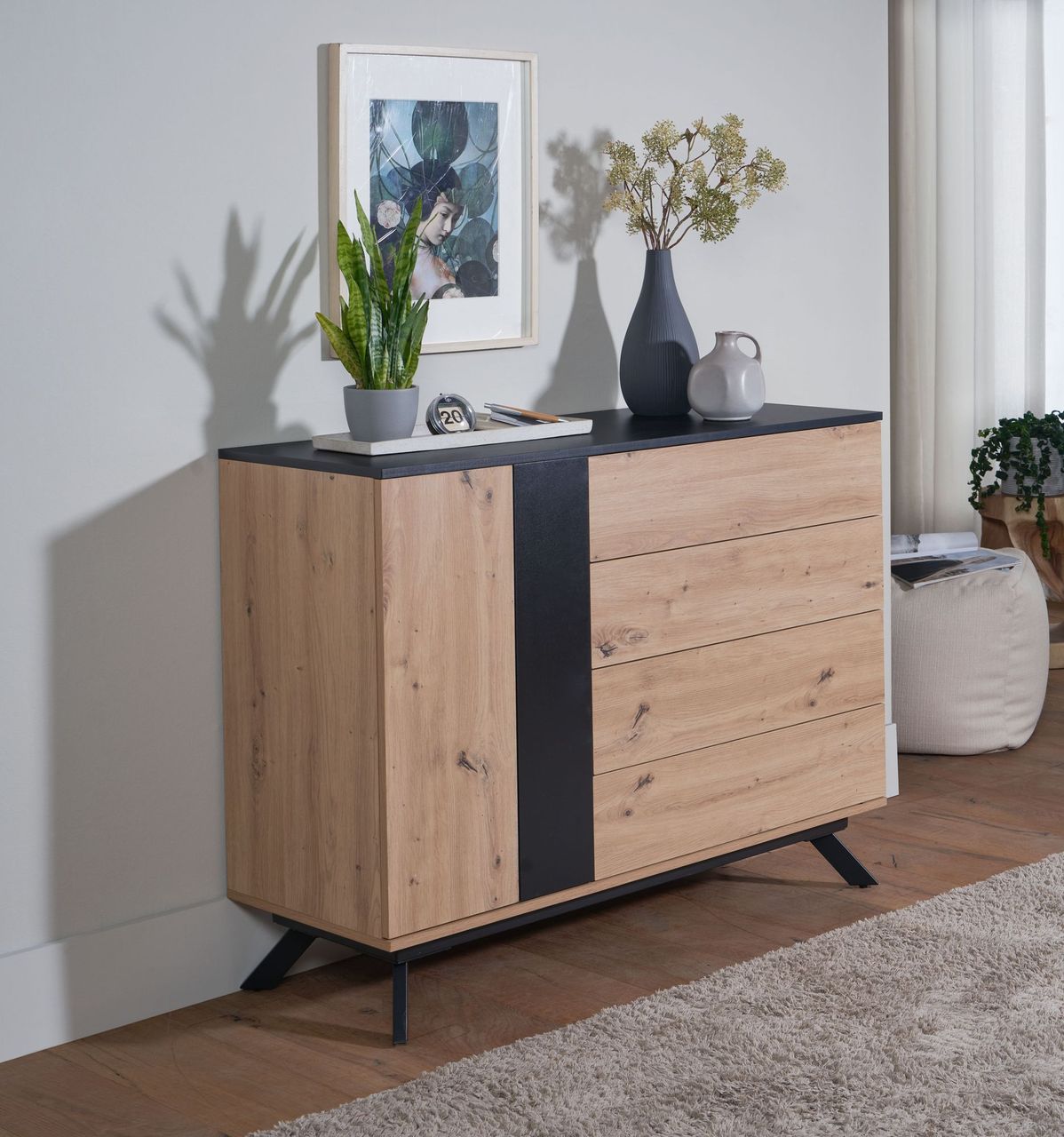 Skyport WOHNLING Sideboard 110x87x40 cm MDF Eiche Dekor Kommode Anrichte Standschrank