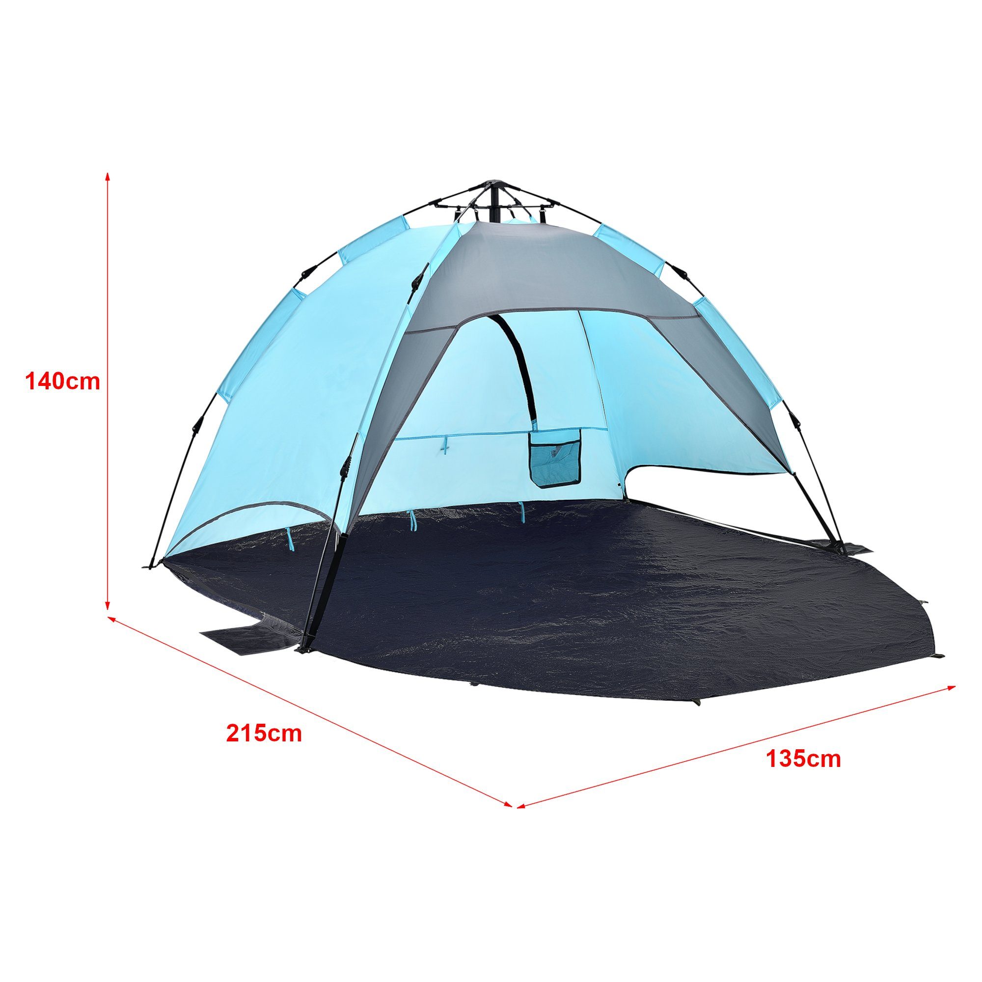 pro.tec Strandmuschel, Personen: 2, Mullsjö Pop Up Strandzelt 215x135x140cm Polyester Hellblau