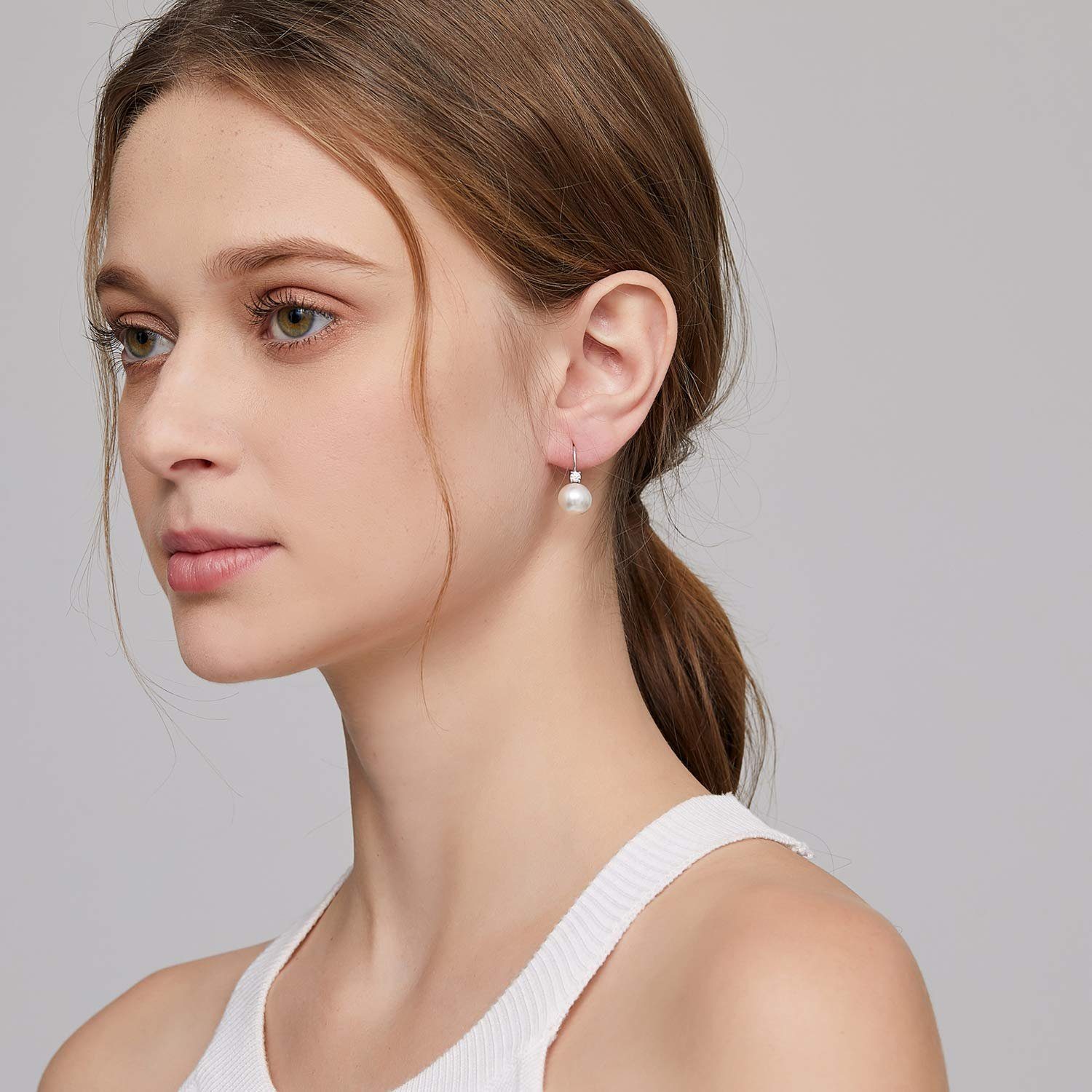 POCHUMIDUU Paar Ohrhänger 18 Karat Weiß Vergoldet Perlen Ohrringe Damen (2-tlg), 925 Sterling Silber