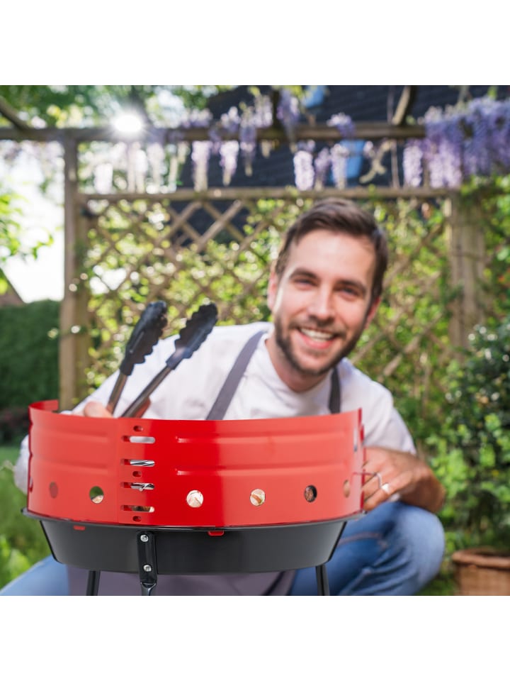 relaxdays Holzkohlegrill in Schwarz/ Rot - Ø 37 cm günstig kaufen onesize