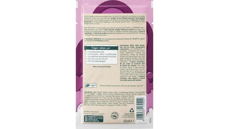Kneipp Schaumqueen Cranberry-Rooibus Schaumbad 50 ml