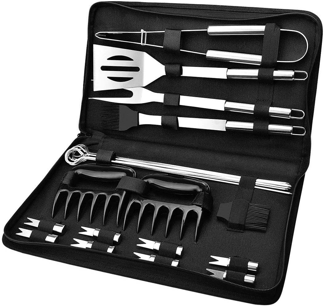vokarala Grillbesteck-Set VOKARALA Grillbesteck Set 19er Bestecksets BBQ Grillzubehör, Barbecue Sets Grillen Werkzeuge Koffer aus Edelstahl Ideal für Outdoor Picknick Familien Garten Party (19er Grillbesteck), (19 tlg)